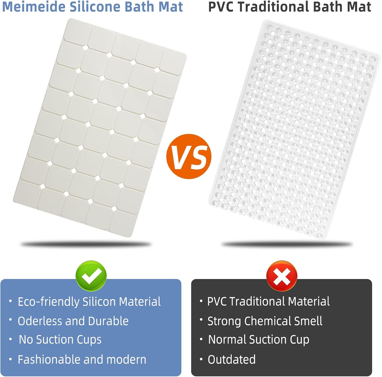 Bathtub Mat Non Slip Silicone Soft Odorless Bath Mat No Suction Cups for Refinished,Reglazed and Textured Surface Tub Shower Mats Non-Slip 18 X 28 Inch Beige