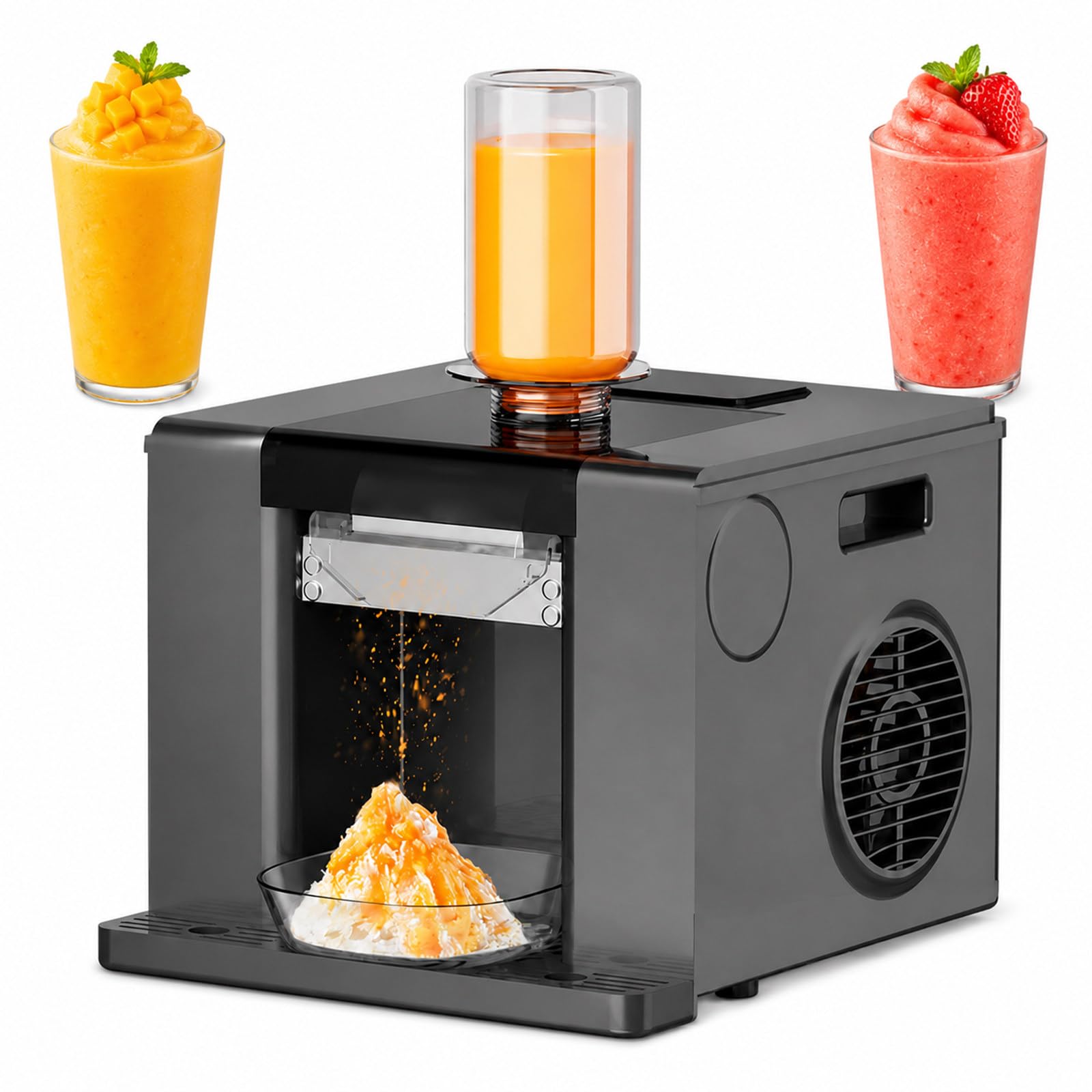 Macchina Bingsu Professionale 350W, Macchina per Ghiaccio Neve con Rullo Inox, Produzione 60kg/24h, per Bar Gelateria Food Truck e Chiosco, Servizio Dessert Black