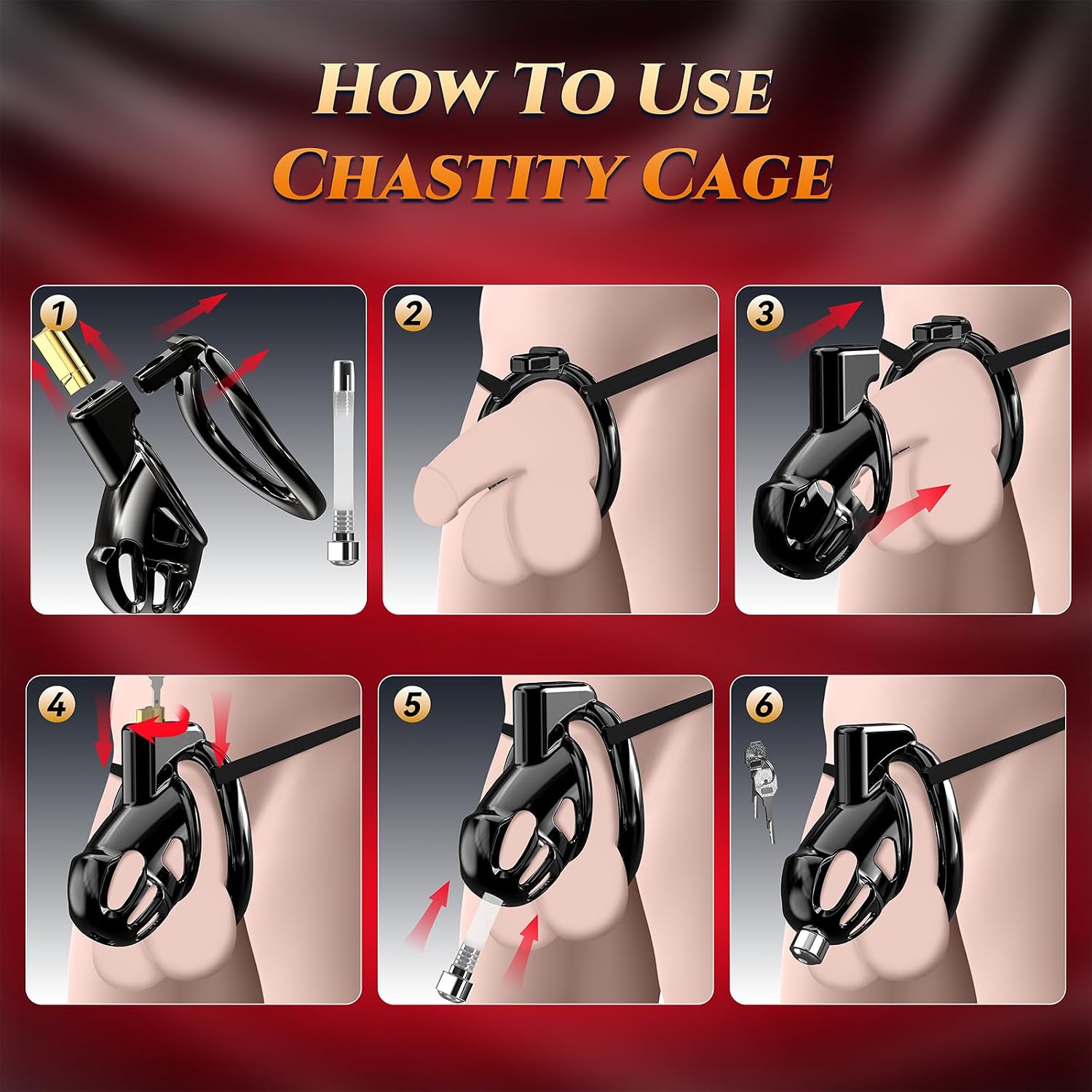 Male Chastity Cage with Belt, Adjustable Penis Bondage Chastity Strap Devices for Men, Adult BDSM Sex Toy with Urethral Tube and 3 Sizes Rings Invisible