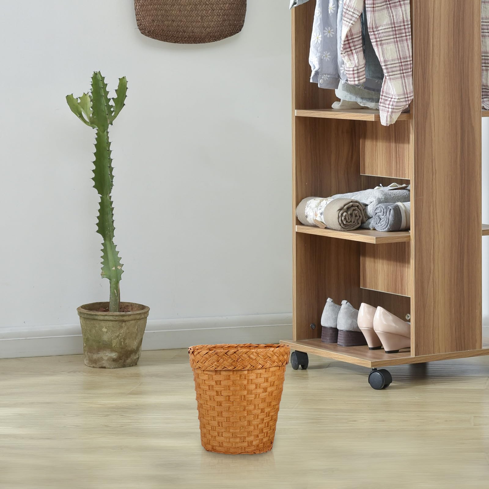Cestino Portacarte Intrecciato in Carta, Secchio Organizer Khaki