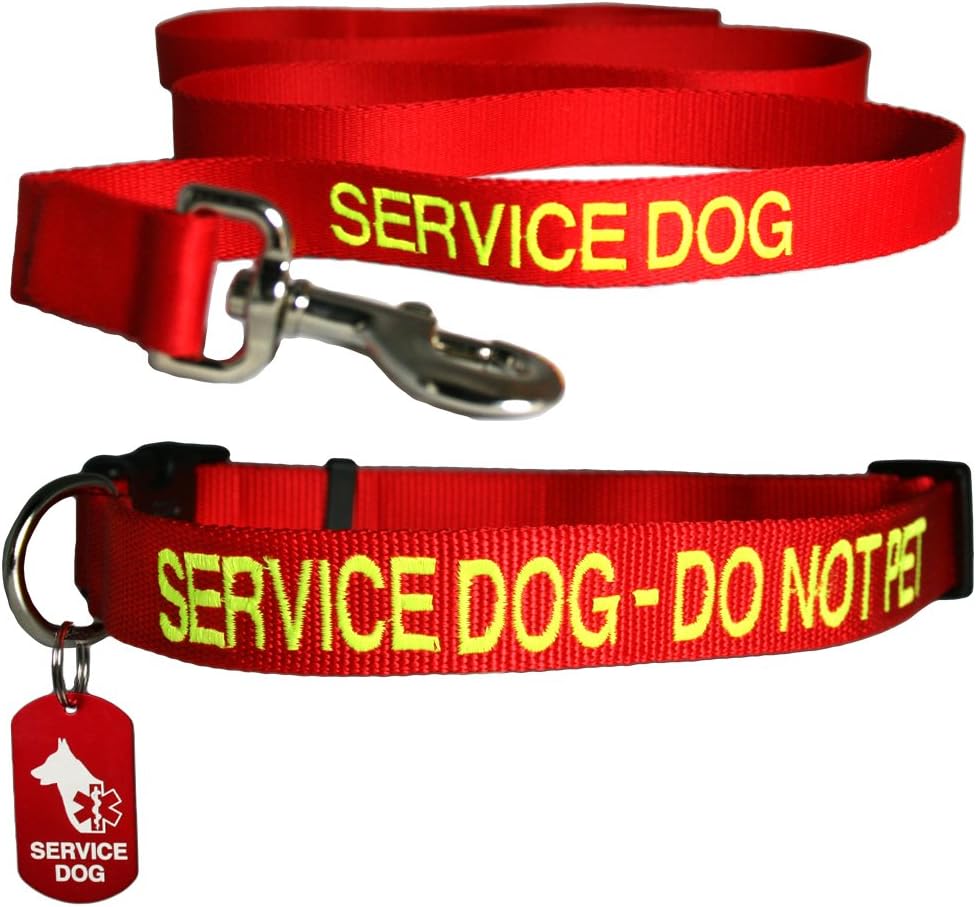 Service Dog Id Package - Includes: Embroidered Service Dog Collar, Service Dog Leash and 2 Personalized Id Tags.