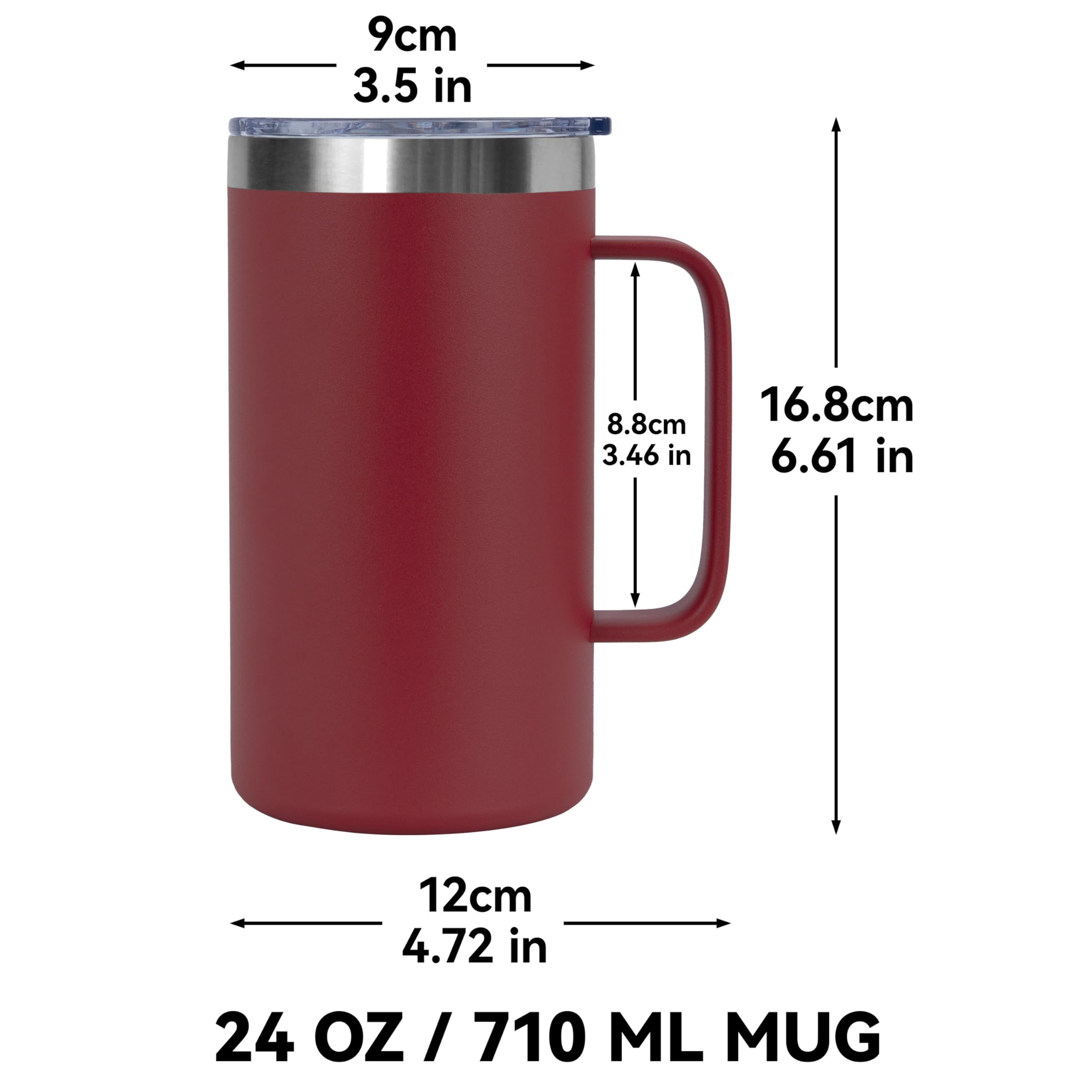 DOMICARE Taza de café de acero inoxidable de 24 onzas con asa y tapa, taza de viaje con asa, vaso de café al vacío de doble pared, taza aislada reutilizable, rojo oscuro, paquete de 8