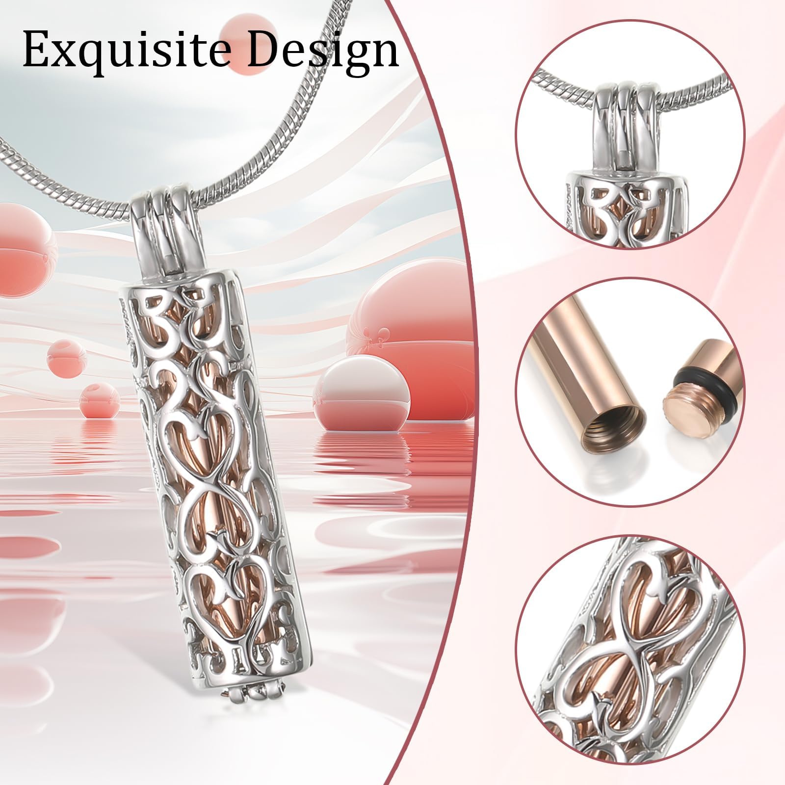 UICCVOKK Urn Necklace for Ashes Pets Ashes, Keepsake Memorial Lockets Ashes Holder for Human Cremation Jewellery For Ashes with Hollow Cylinder Vial Urn Necklace, Memorial Pendant