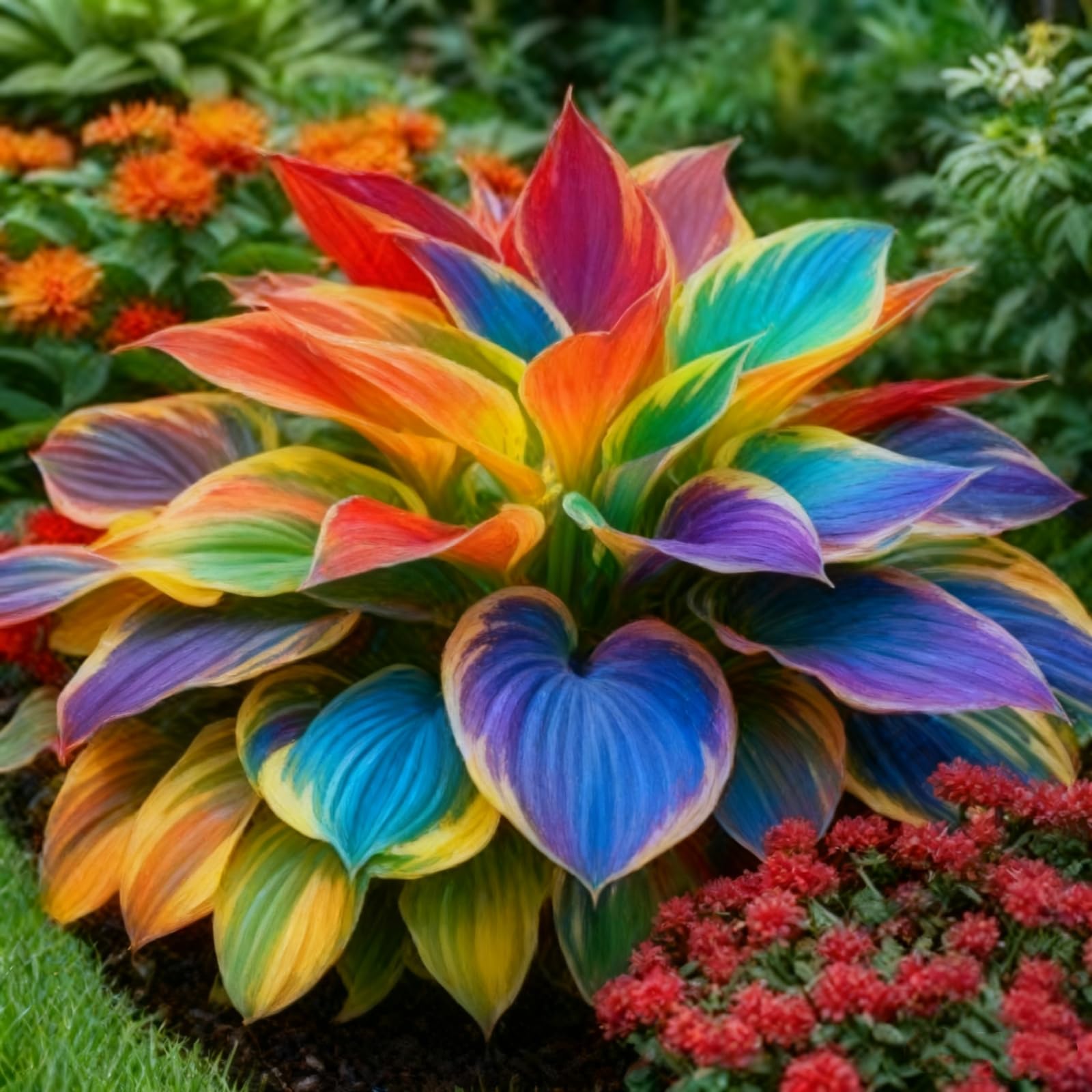 Hostas Plants for Sale,Golden Jade Carving Feels Beautiful,Hostas Mix,Good for Containers-4 Bulbs-Rainbow-F
