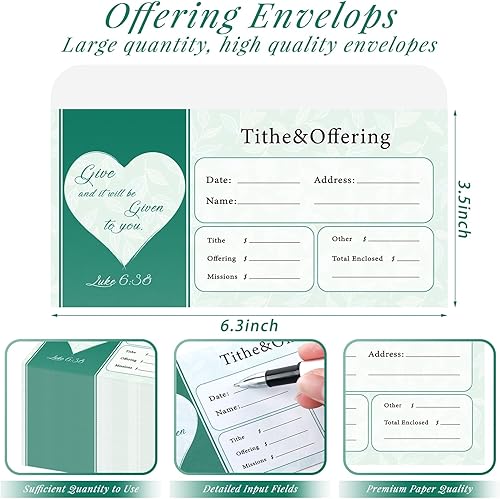 Miniatura 5 de Woanger 1000 unidades de sobres de ofrenda de iglesia para diezmos y donaciones sobres de facturación de mi ofrenda, sobres para cheques y efectivo