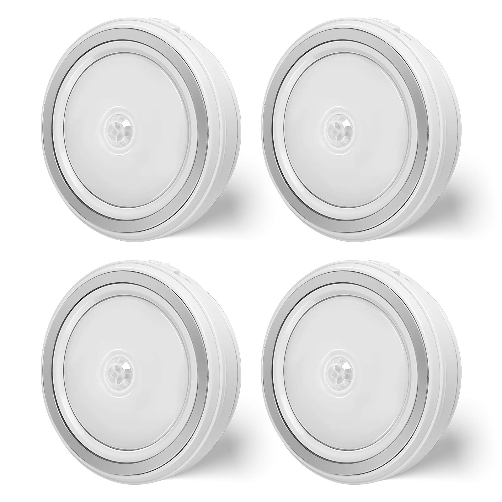 Night Light, Motion Sensor, Battery Operated, Stick Anywhere, Cupboard Lights, LED Wardrobe Lights for Under Counter Cabinet, Hallway 4 Pack)