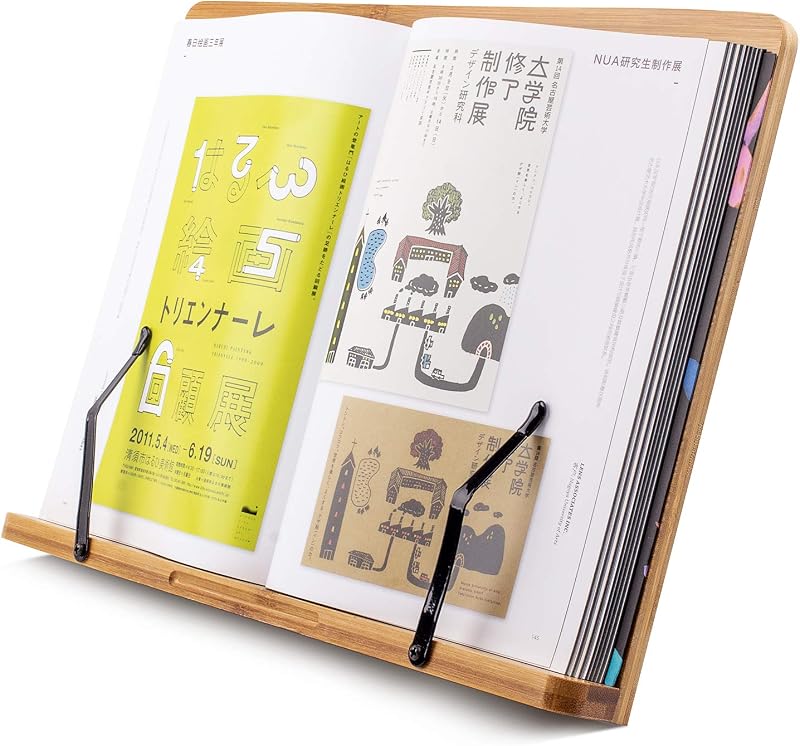 Soportes para libros de bambú XL grandes A+ (15,4 x 11) pulgadas para leer con manos libres | Soportes para libros de cocina, libros de texto, derecho, soporte para documentos, con 6 alturas ajustables