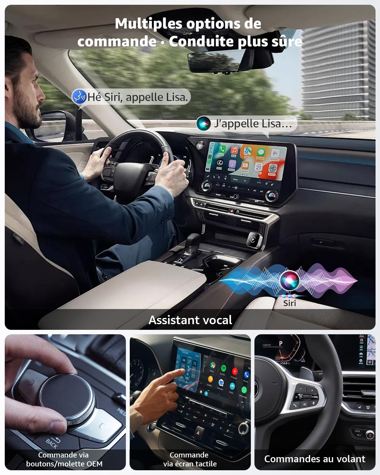 CarPlay sans Fil Adapter 2026 Upgrade, Mini 2-en-1 Dongle USB Plug & Play, CarPlay & Android Auto sans Fil pour Voiture, Connexion Automatique Stable, Compatible iPhone & Android, Argent