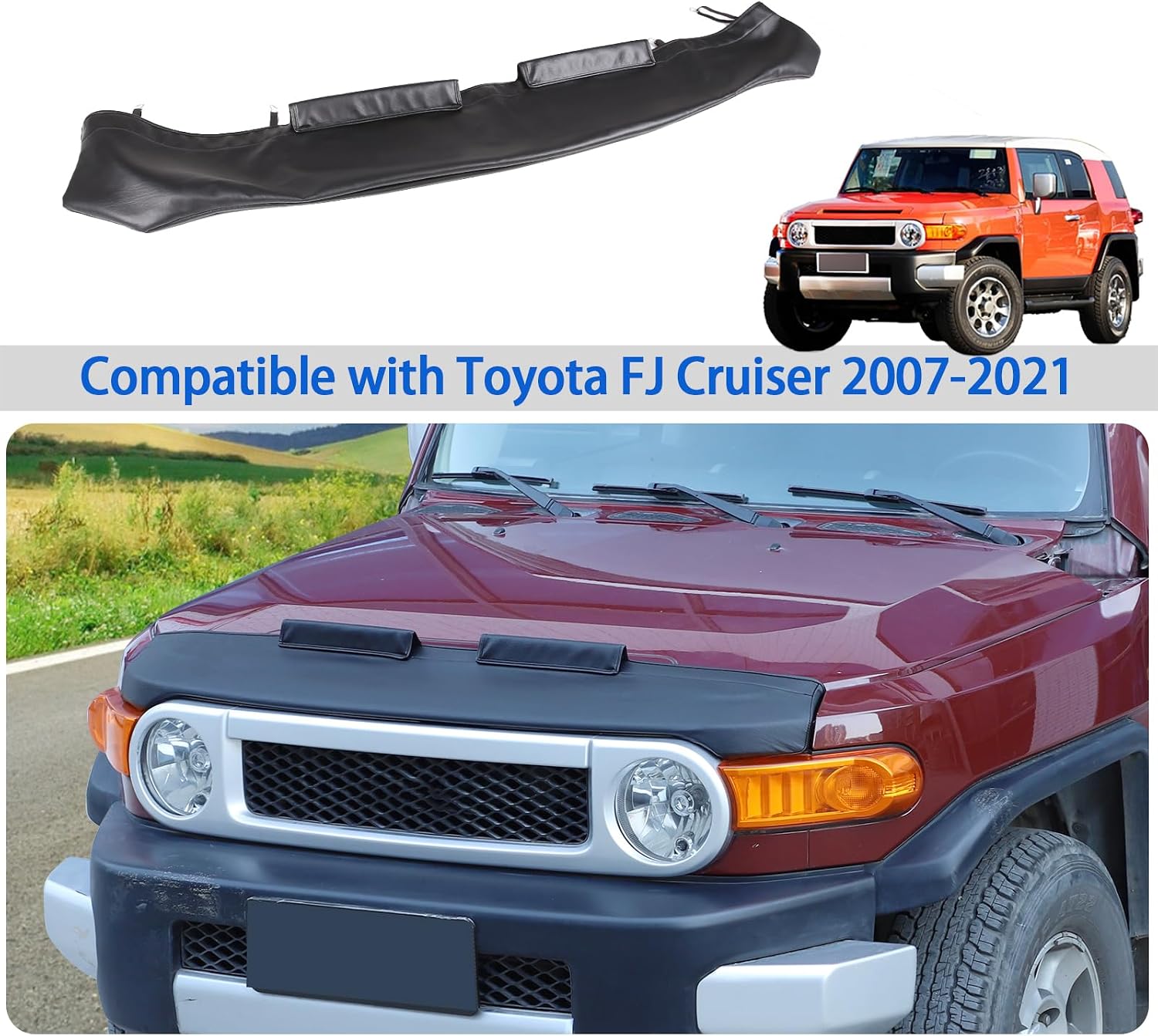 Front Hood Shields Cover Compatible with Toyota FJ Cruiser 2007-2021, Car Hood Protector Bra Leather Front Hood Half Cover Protector Accessories