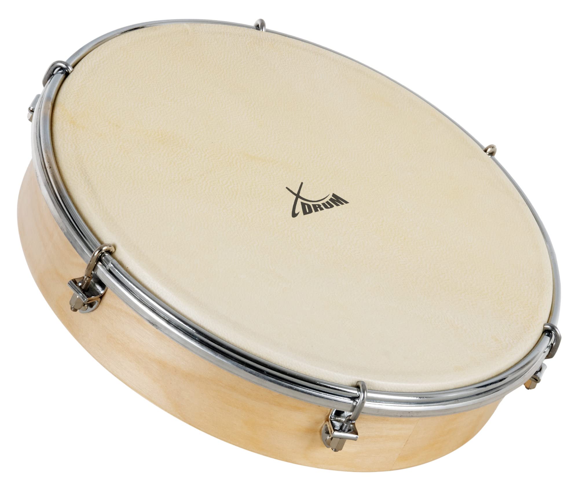 XDrum HTM-10S Tambourin 10" avec Peau Naturelle, Diamètre: 10" (25 | 4 cm), Peau robuste en peau de mouton, Cadre en bois d’érable, 6 crochets de tension pour accorder le tambourin, Polyvalent
