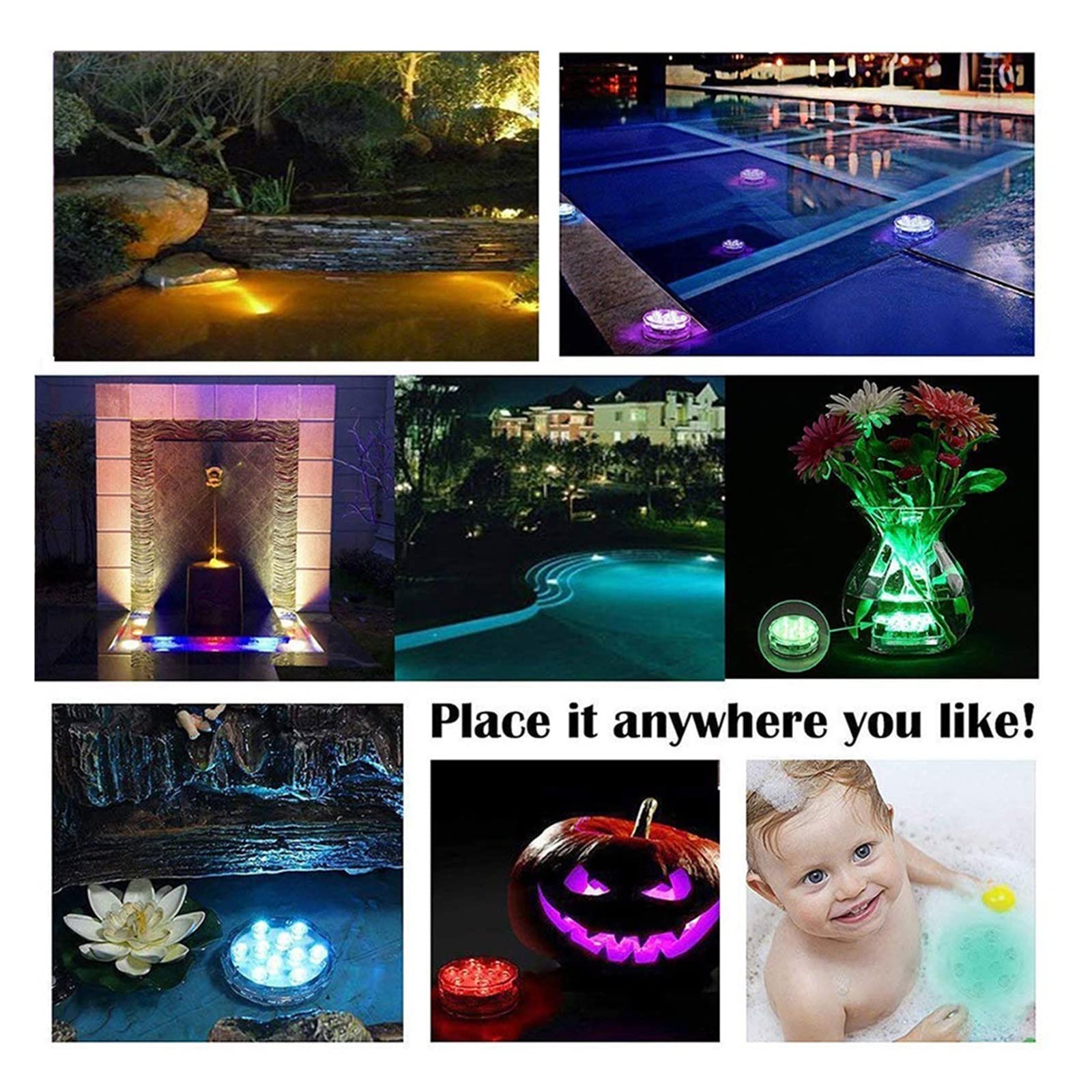 Luz de buceo con Control remoto RGB IP68, luces subacuáticas impermeables, estanque, piscina, lámparas decorativas noche for acuario Bajo Consumo De EnergíA(1 controller 9 Lamp)