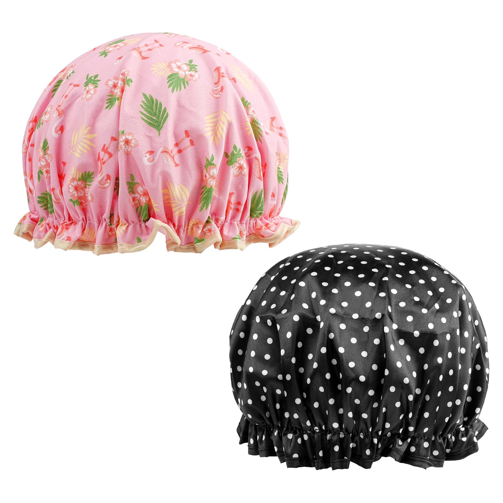 2 Packs Shower Caps for Women KissDate Waterproof Reusable Elastic Bath Cap Shower Cap for Women Long Hair Shower Spa Salon Accessories (Black