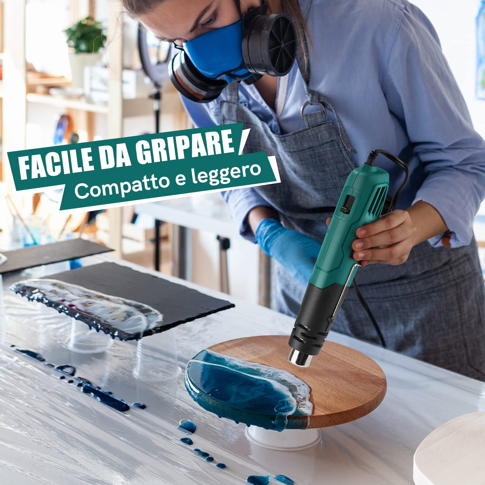 PRULDE Pistola ad Aria Calda, Mini Pistola Termica Elettrica 500W Riscaldamento Rapido con 2 Impostazioni di Temperatura per Goffratura Artigianale, Involucri Termoretraibili