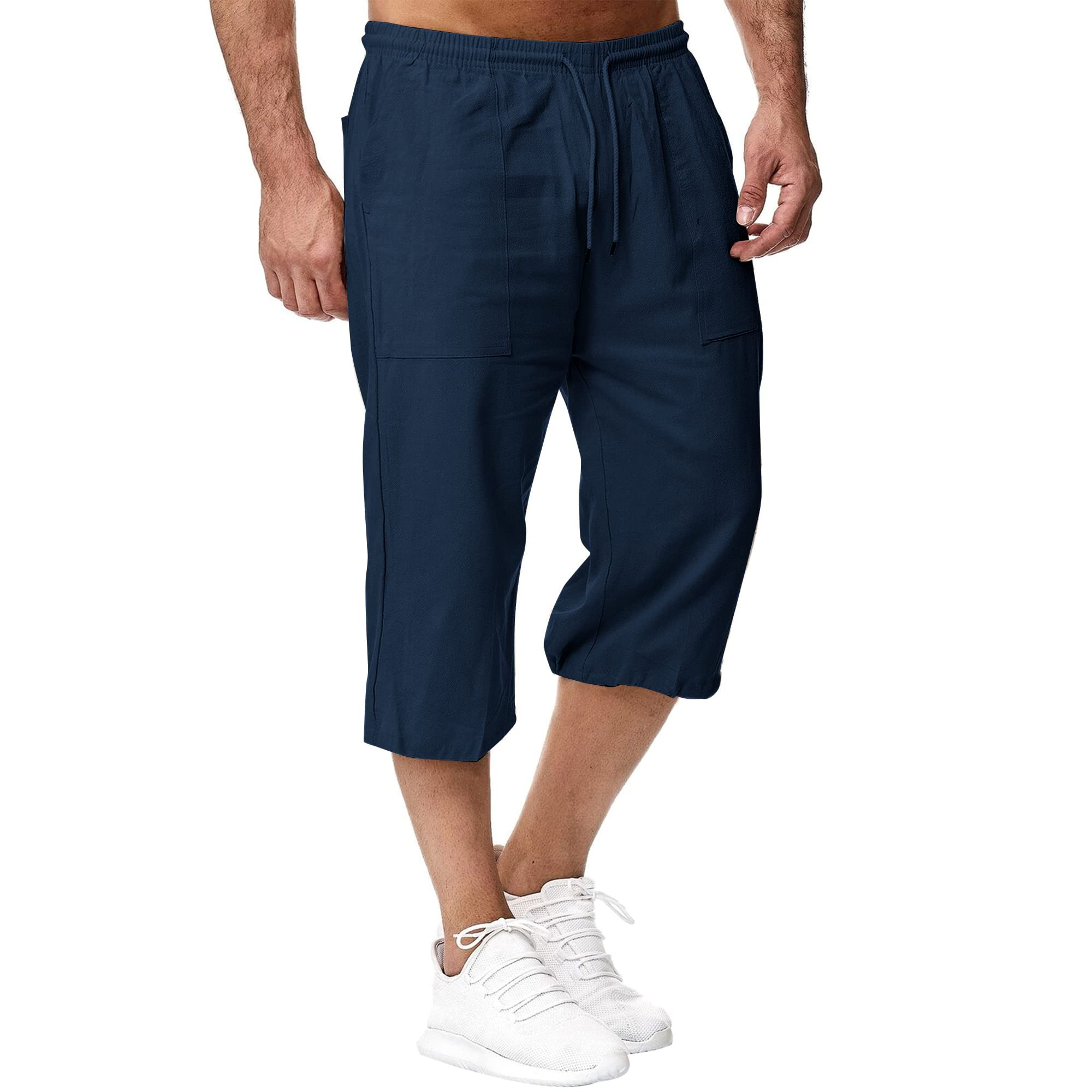 Remxi Uomo Lino Pantaloncini Shorts da Pantaloni Uomo 3/4 Cotone Lino Pantaloni Uomo Estate Vita Elastica La Spiaggia