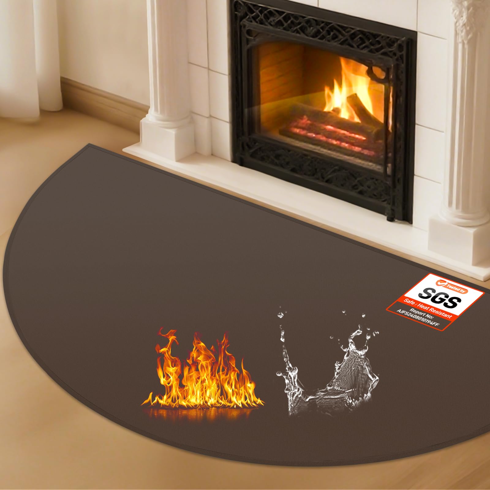 TOHONFOO Hearth Rugs for Fireplaces Fire Resistant, 24 X 42 inches Half Round Fireproof Fireplace Mat Hearth Area Rug, Fireproof Mat for Fireplace Indoor & Outdoor, HR-24-42-BN-1