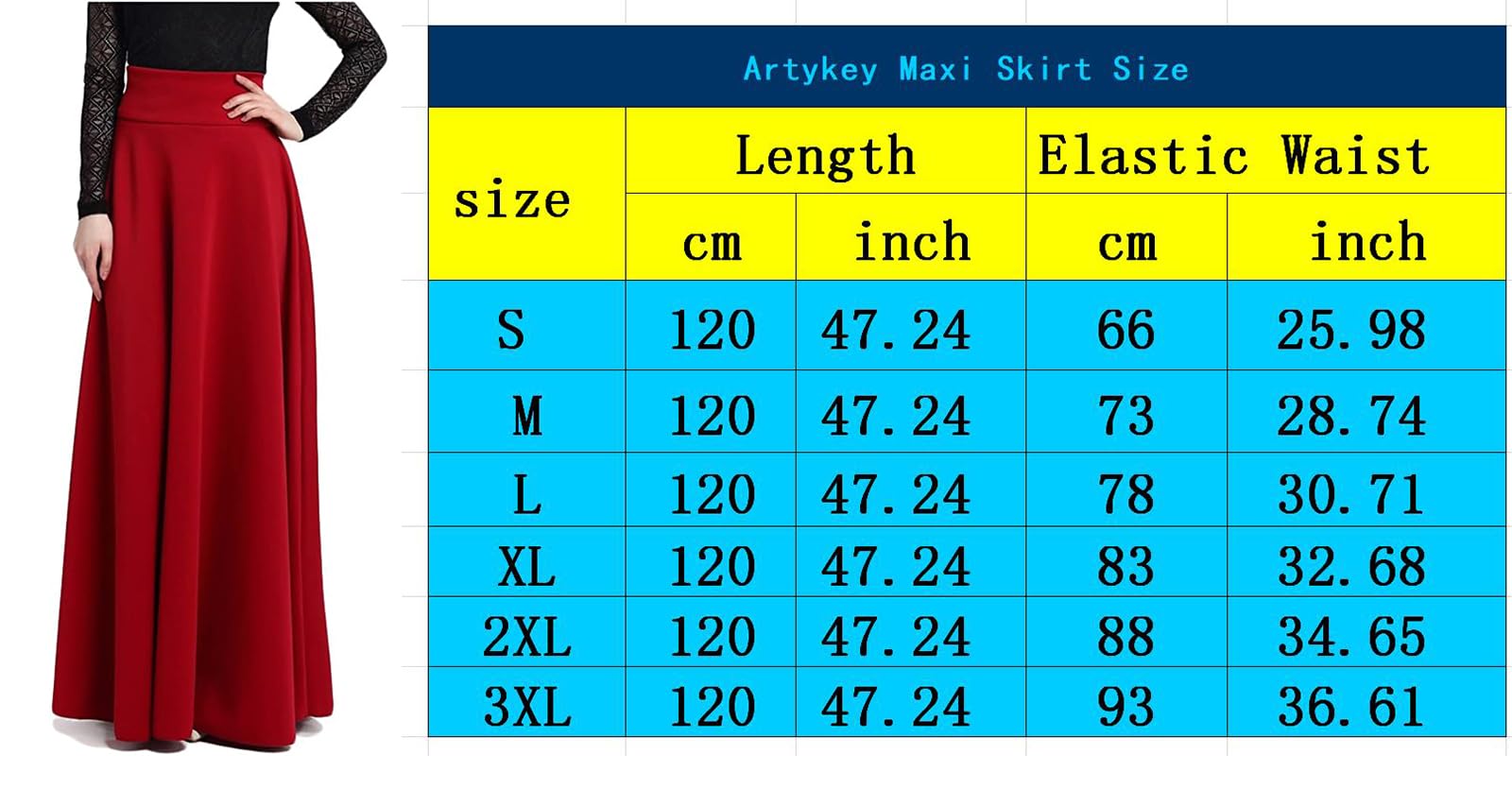 Artykey Gonna Lunga Donna Elegante 120cm Invernale Vita Alta Svasata Skirts | Maxi gonne morbida elastica, cerniera invisibile. Gonna stile retrò vintage per cerimonia, feste e abbigliamento casual.