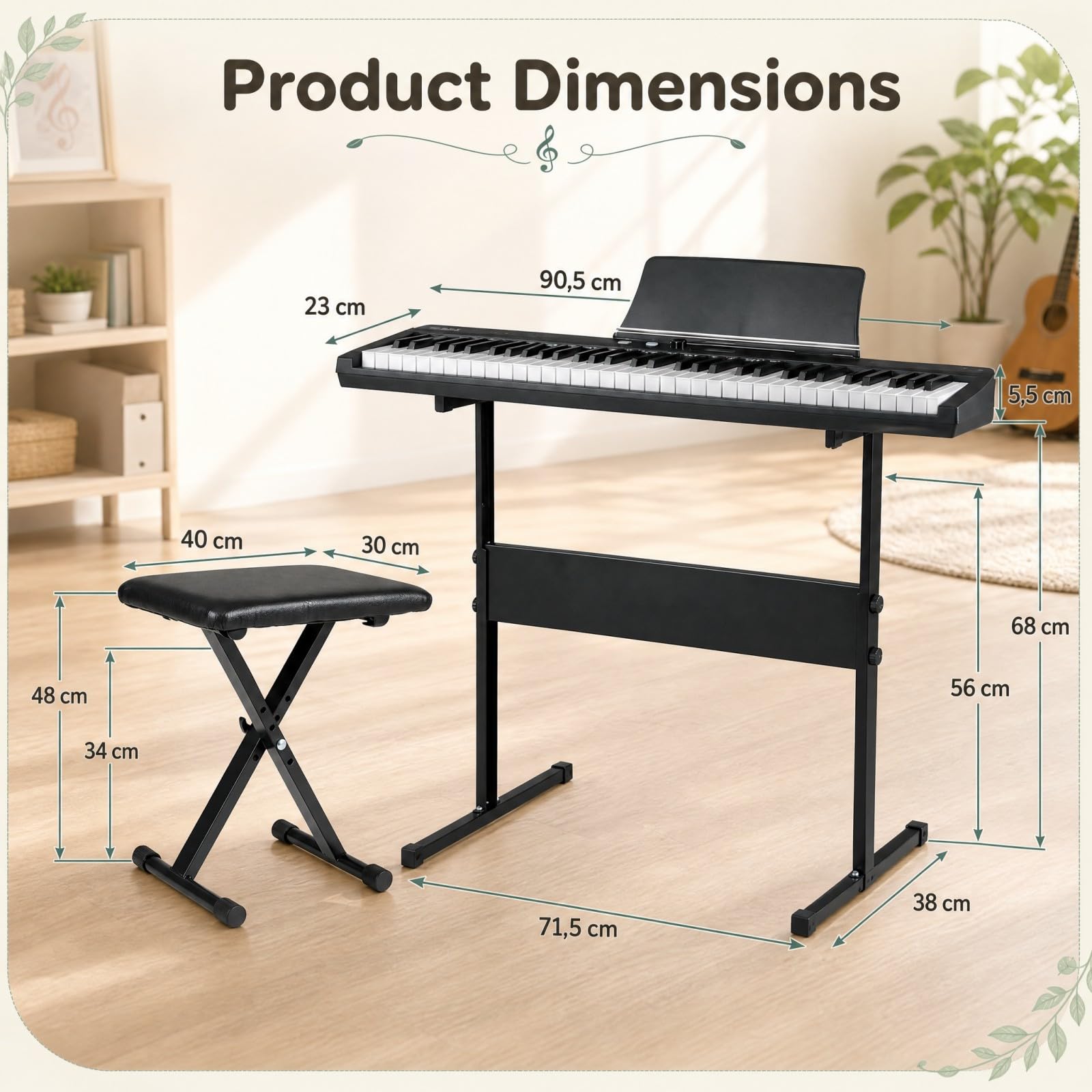 KOMFOTTEU Pianoforte Digitale a 61 Tasti con Sgabello, Leggio e Cuffie | Tastiera Elettronica Pesati con MIDI, Pedale Sustain e Borsa, Funzione Doppia Tastiera, Piano per Principianti e Adulti, Nero