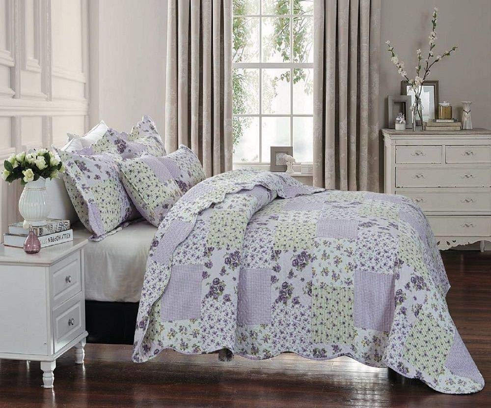 Householdfurnishing 3 Piece Printed Patchwork Bedspread Quilted Bed Throw Comforter with Pillow Shams (Province, King)