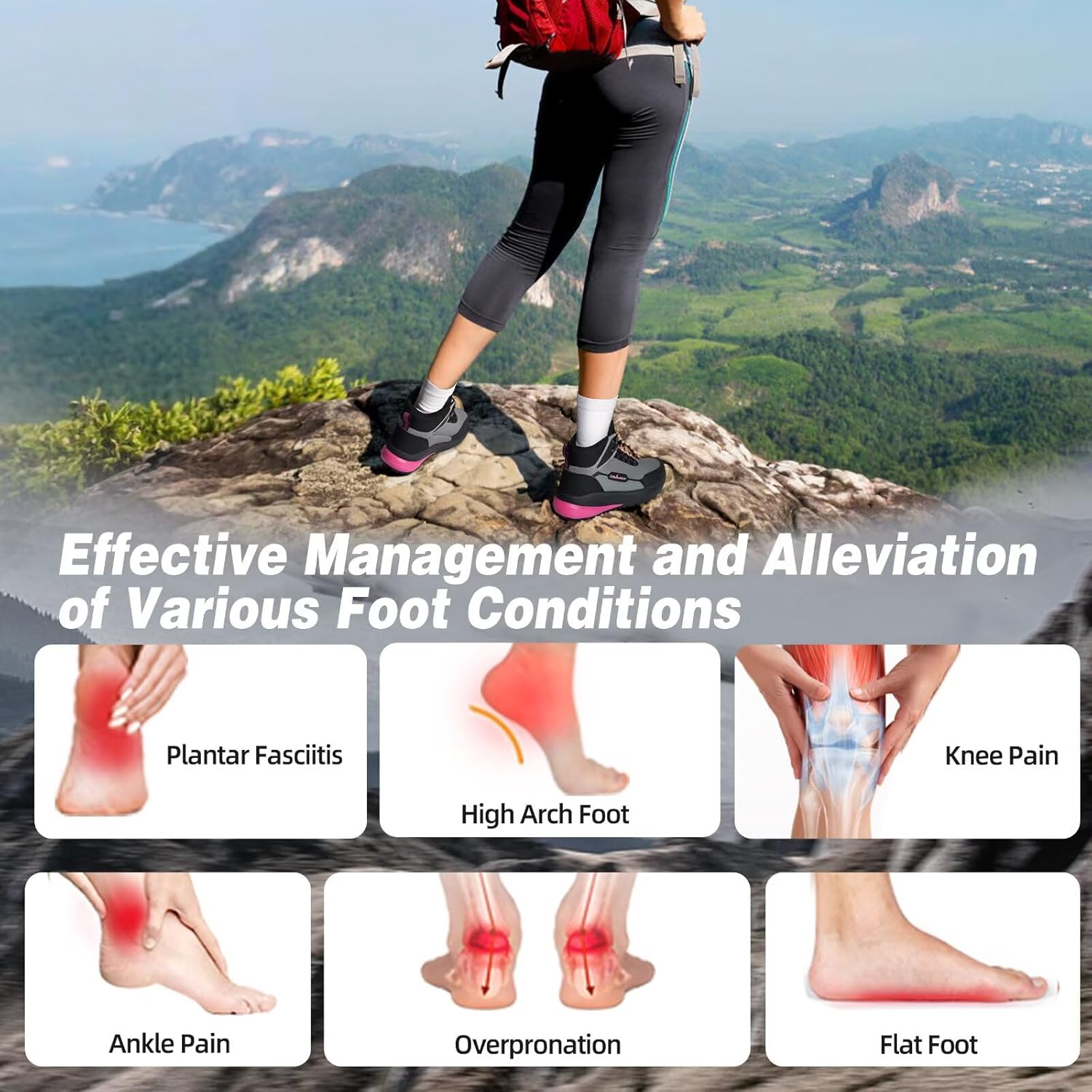 Women's Orthopedic Wide Waterproof Hiking Boots: Comfortable Plantar Fasciitis Diabetic Walking Running Trekking Shoes, Orthotic Non Slip Flat Feet Trail Mid Ankle Support Boots for Foot Pain Relief - Image 3