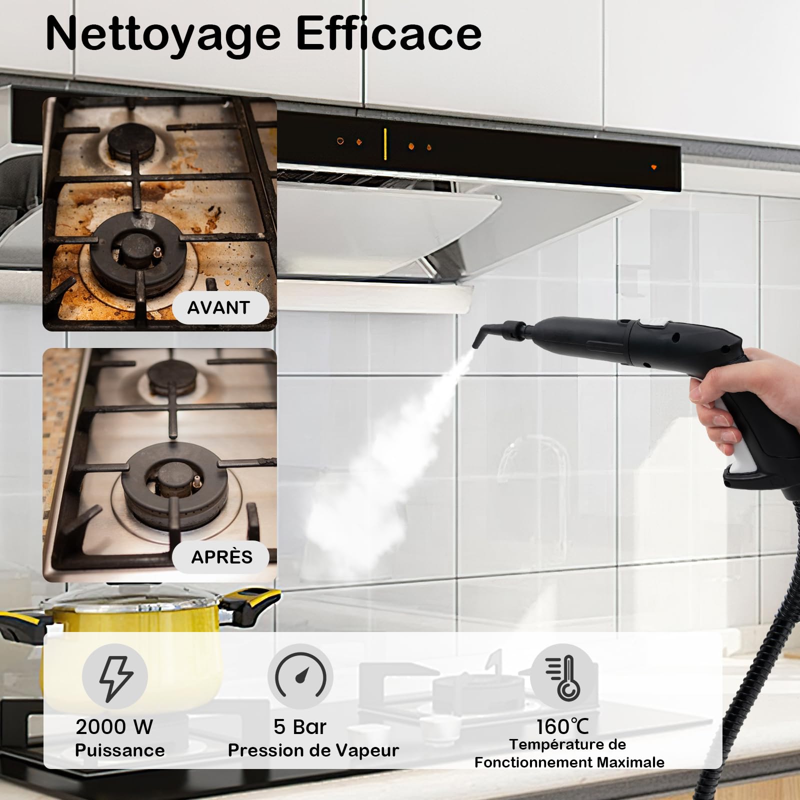 GOPLUS Nettoyeur Vapeur 2000W, Pression 5 Bars, 17 Accessoires & Réservoir d'Eau 1,8 L, Nettoyeur Vapeur Haute Pression avec Température 160 ℃ pour Cuisine, Voiture, Salon (Blanc)