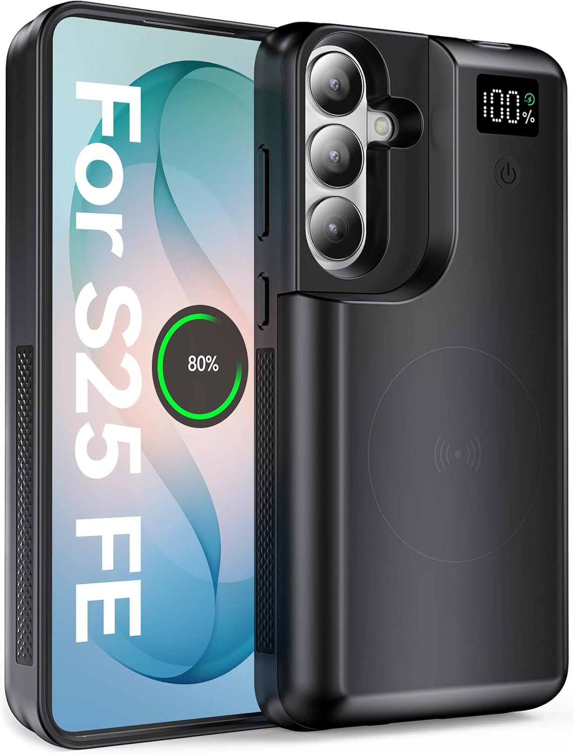 NEWDERY Battery Case for Galaxy S25 FE, 10000mAh Portable Protective Charging Case Backup Power Bank Battery Pack, Sync-Data Supported, Digital Display, Compatible with Samsung Galaxy S25 FE 6.7‘’