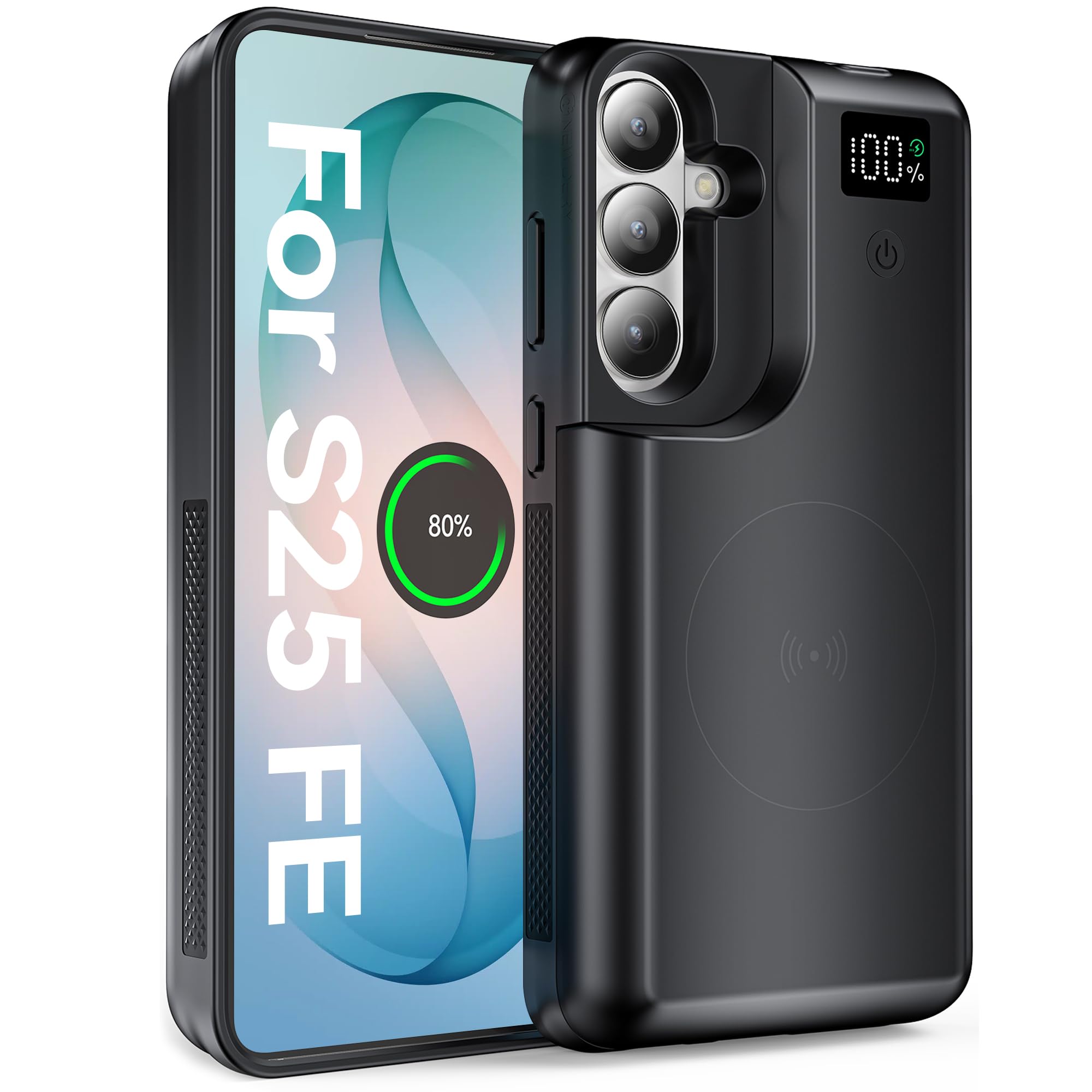 NEWDERY 10000mAh Battery Case for Galaxy S25 FE 6.7‘’ Charging Case Black
