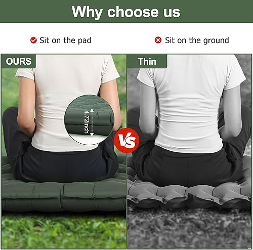Miniatura 2 de Colchoneta de dormir para camping, ultraligera de 4.7 pulgadas, extra gruesa, inflable, con almohada con bomba de pie integrada, colchón de aire