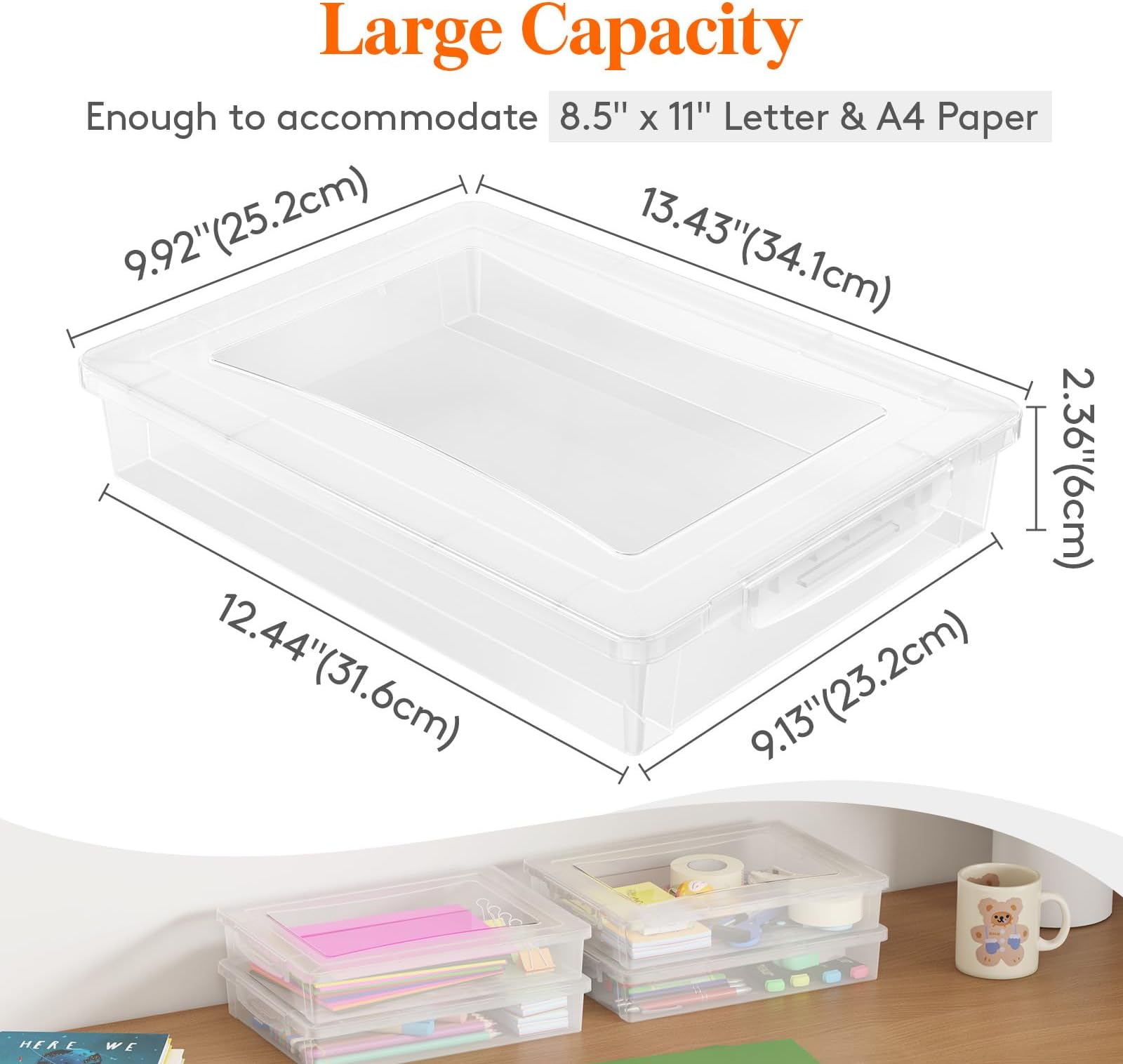 Lifewit 8 Pack Plastic Multi-Purpose Storage Box with Latching Lids, Clear A4 Paper Storage, Classroom Organization, Storage Containers for Board Game, Craft, Document, Magazine, Art Supplies