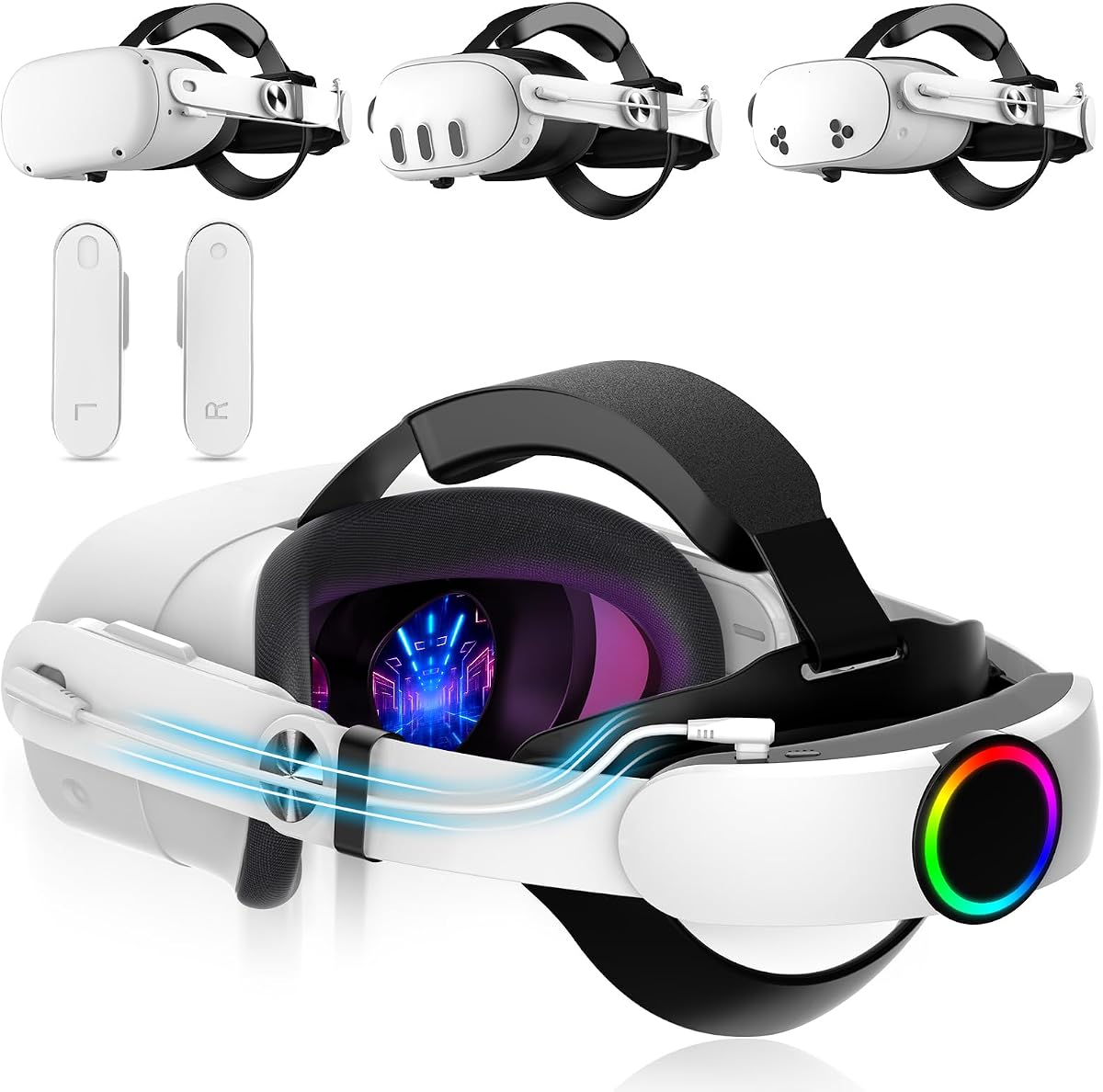 Hurra 10000mAh Head Strap with Battery Compatible with Meta Quest 2/3/3S | 20W Fast Rechargeable Elite Strap Extend 6-8H Playtime, RGB Battery Pack VR Head Strap Accessories