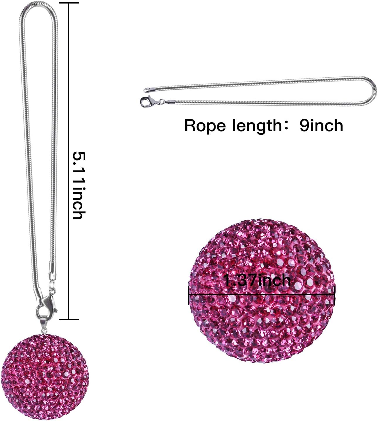 JUSTTOP Crystal Ball Car Rear View Mirror Charm, Crystal Rhinestone Home Decor Hanging Ornament (Rose Pink)