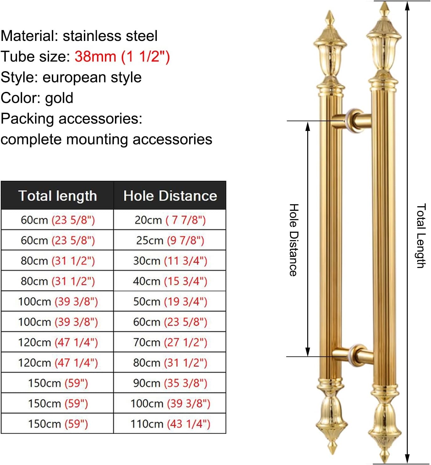 RBUDSPOLF ドアハンドル ヨーロピアンスタイル ドアハンドル プッシュプルバー 木製ドア用 Konb ステンレススチールドア