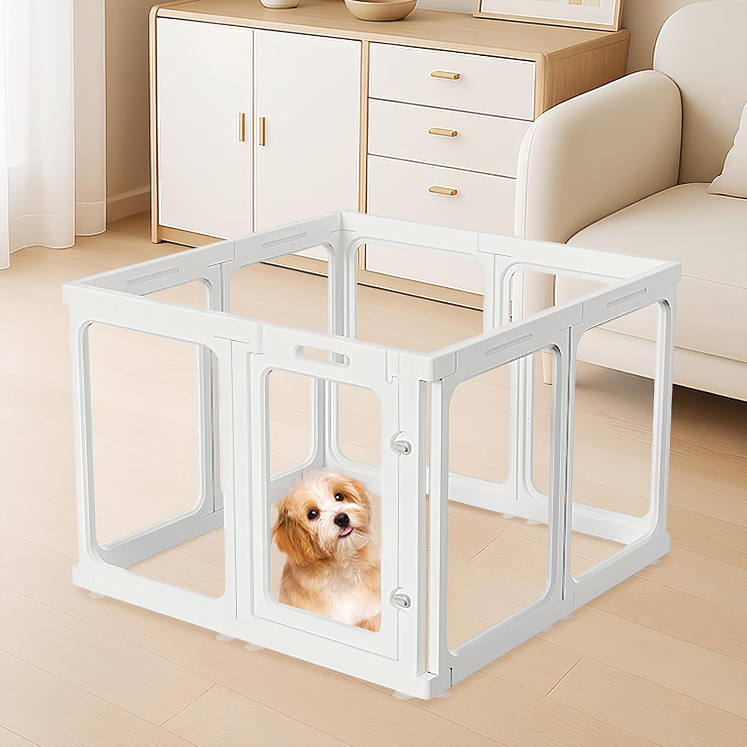 Clear Dog Play Pen, Acrylic Dog PlayPen for Puppy Cat Rabbit, Easy Assemble Pen, Preferable Small Cage, 23.6" H, 8Pcs White 8 Pcs