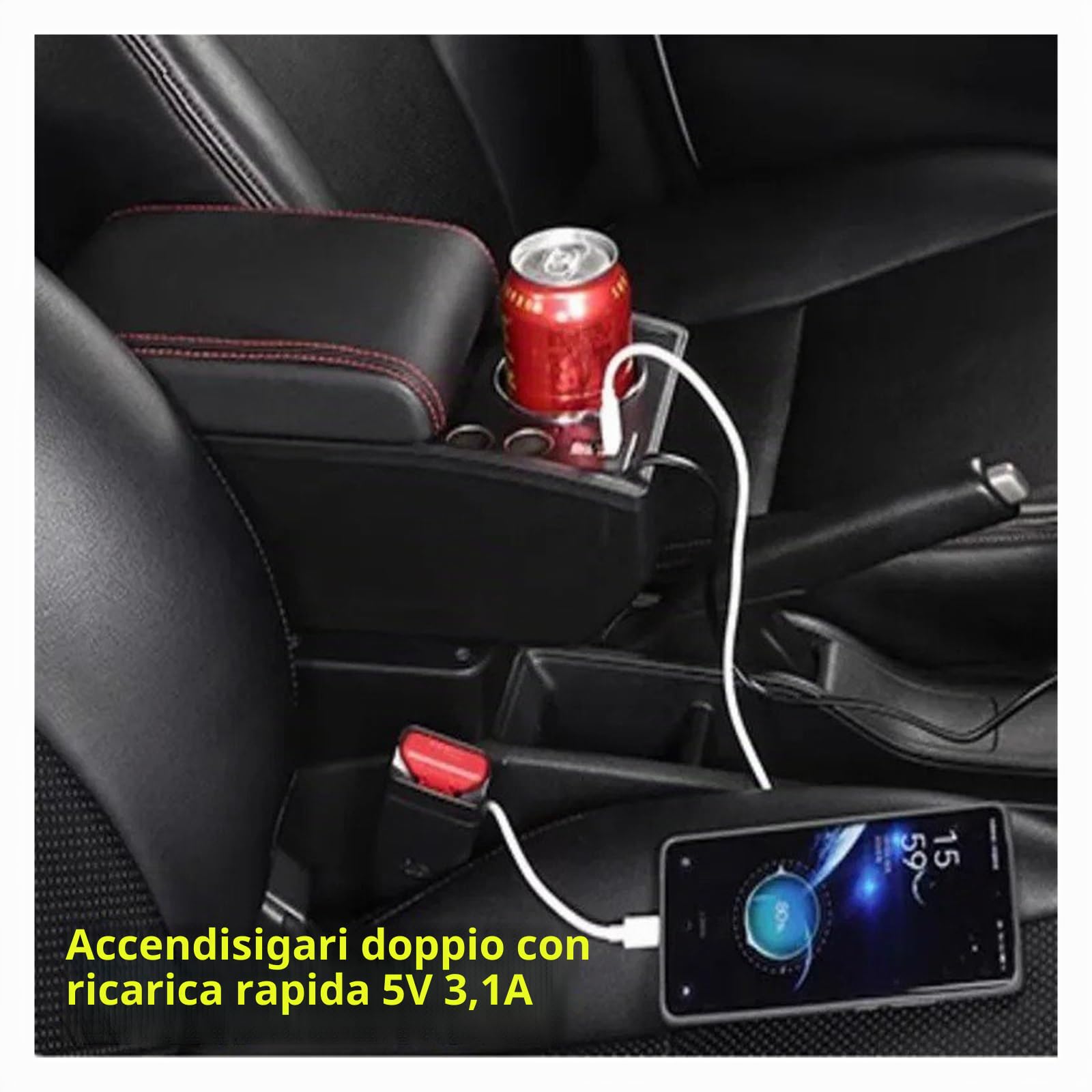Auto Poggia Braccio Per Clio 5 Bracciolo Box Auto Portabicchieri Centrale Accessori Retrofit Dedicati(N1 red line No USB)