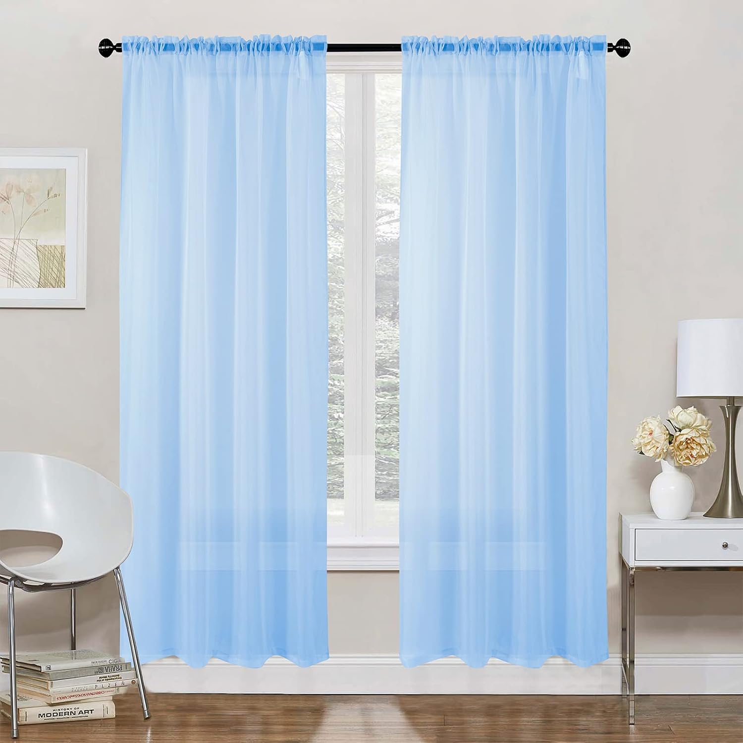 Tony's collection Light Sky Blue Sheer Curtains Girls Room