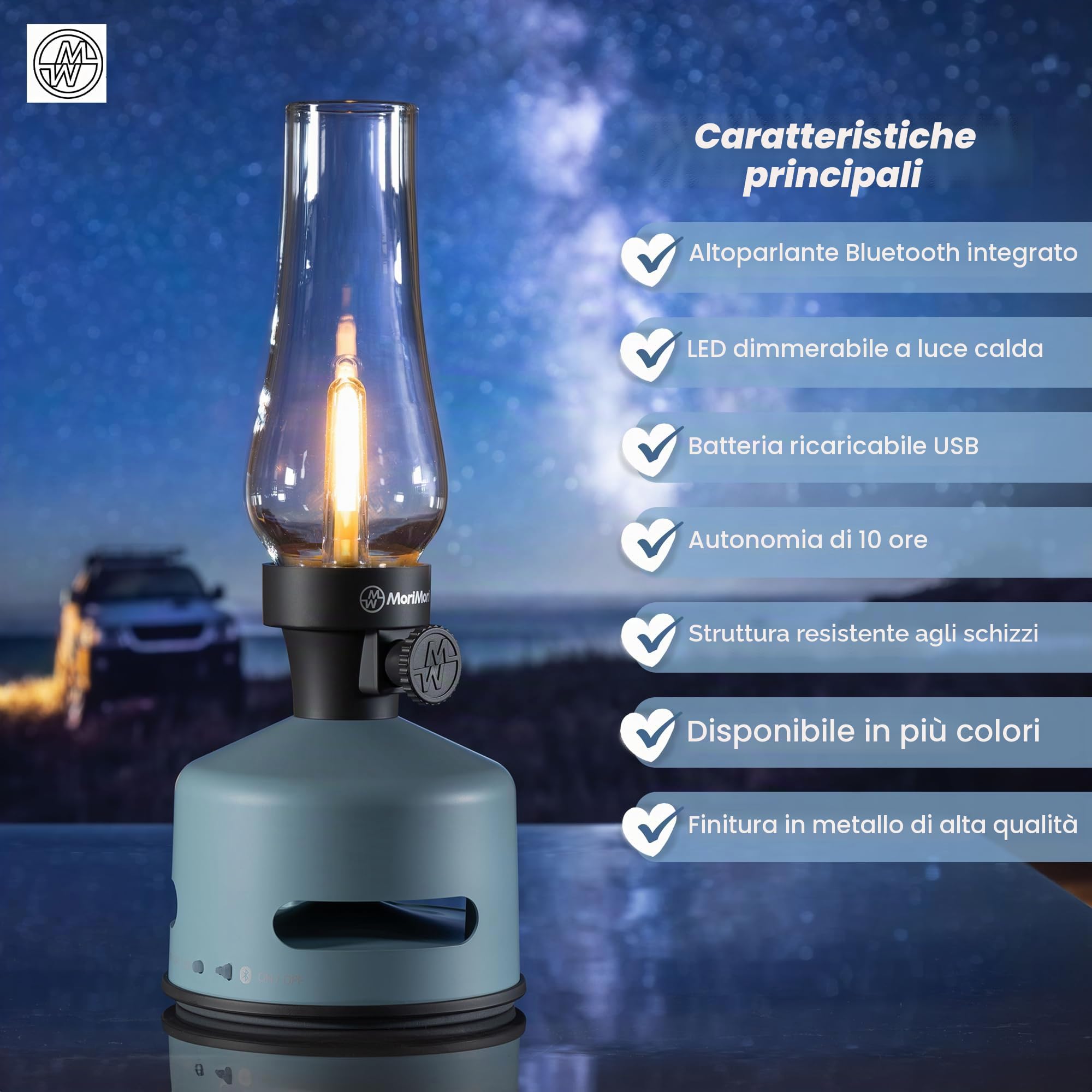 KOOKOO MoriMori Lampada di design con altoparlante (azzurro)
