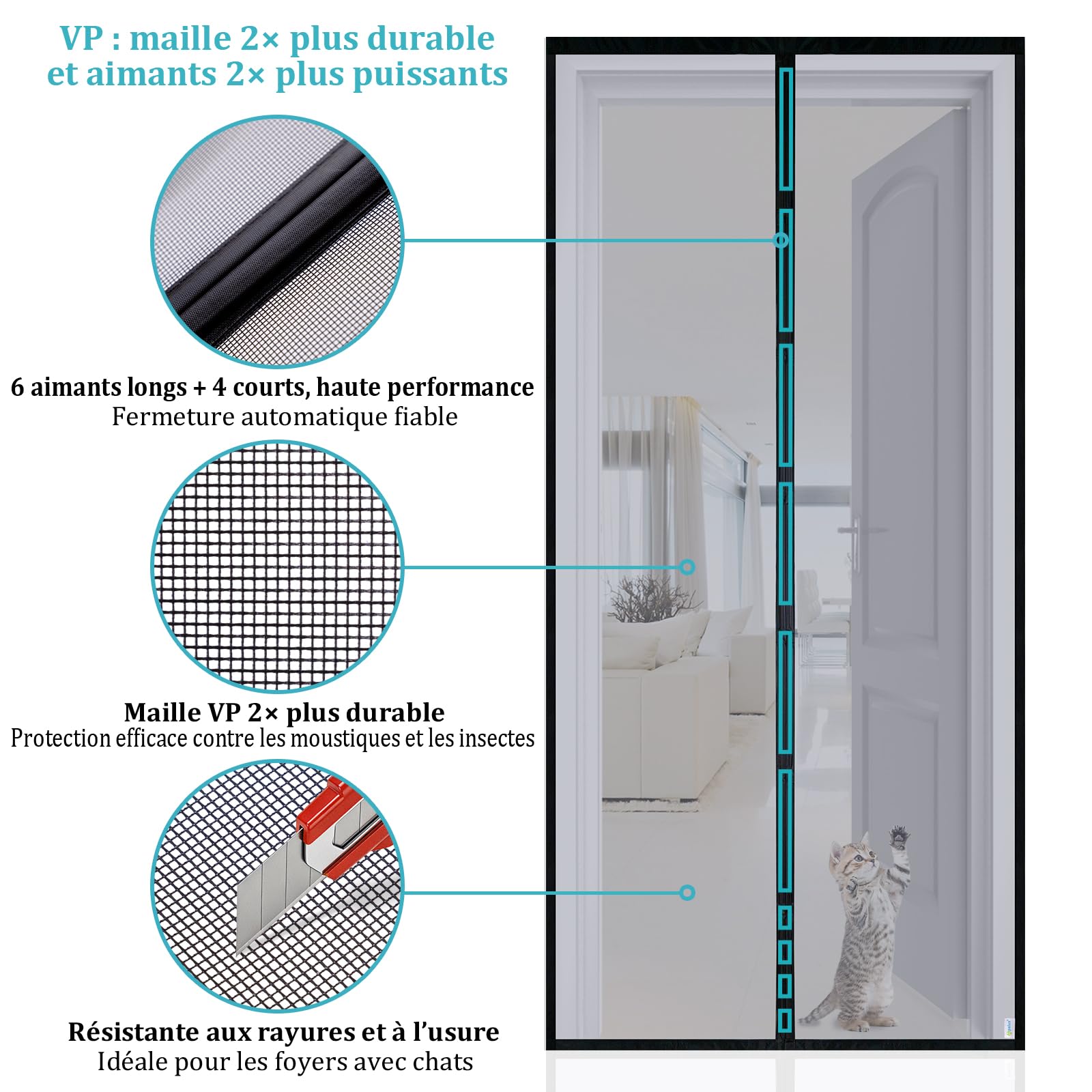 Apalus VP Magnetic Fly Screen for Doors - Heavy Duty Mesh, Top to Bottom Magnetic Seal, Automatic Close, Keeps Fresh Air Inside (90 x 210, Black) - 2