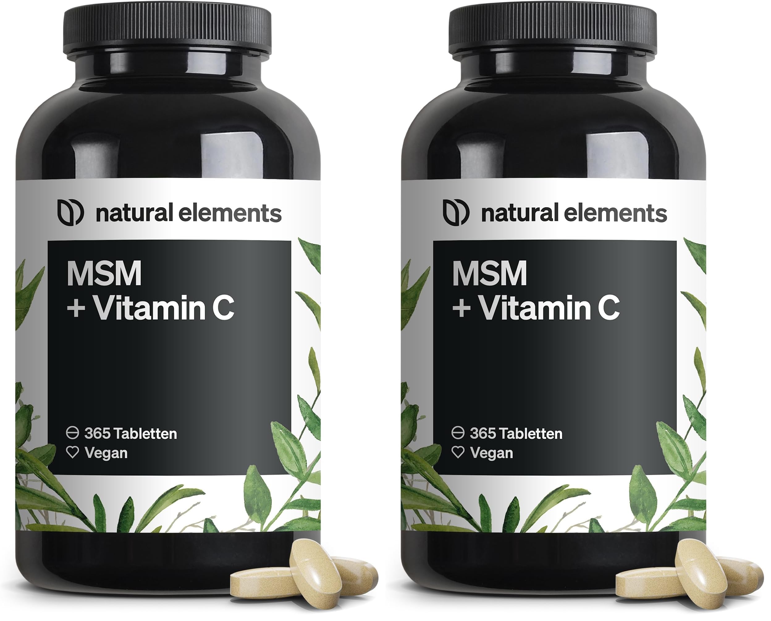 natural elements MSM 2000mg + natürliches Vitamin C – 365 Tabletten statt Kapseln – Methylsulfonylmethan – hochdosiert, vegan – in Deutschland laborgeprüft (Packung mit 2)