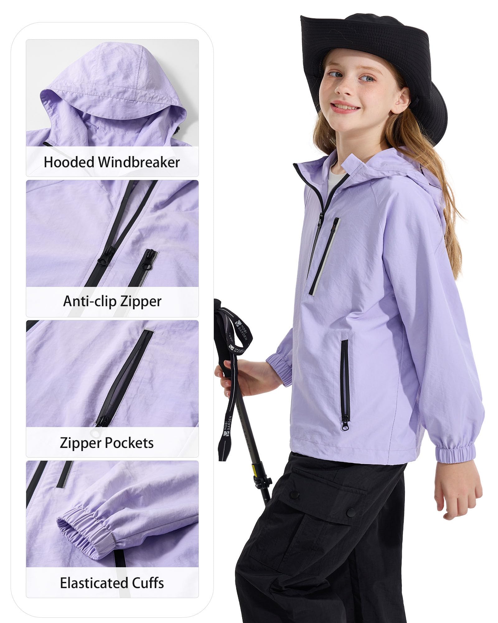 Rolanko Giacca Impermeabile con Cappuccio per Ragazze, Impermeabile Leggera Giacca a vento Giacche da Pioggia Outwear per Bambini Ragazzi 7-14 Anni