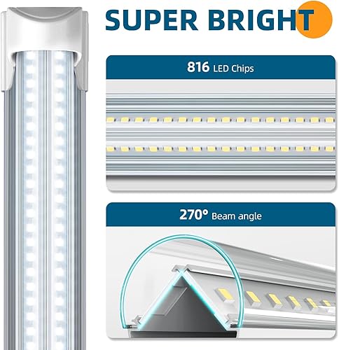 Miniatura 2 de Barrina Luz LED de tienda de 8 pies, 100 W, 15000 lúmenes, 6500 K, blanco súper brillante, enlazable T8 para tienda de iluminación LED en forma de