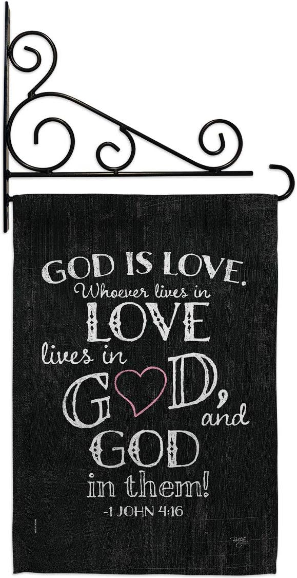 God is Love Garden Flag Set Wall Holder Religious Bible Verses Bless Faith Thank Hope Pray Christian Religion Small Decorative Gift Yard House Banner Made In USA 13 X 18.5