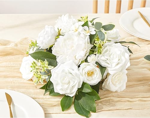 Miniatura 4 de Juego de flores falsas, flores artificiales a granel y vegetación con tallos para ramos de boda, centros de mesa, arreglos de mesa para baby shower,