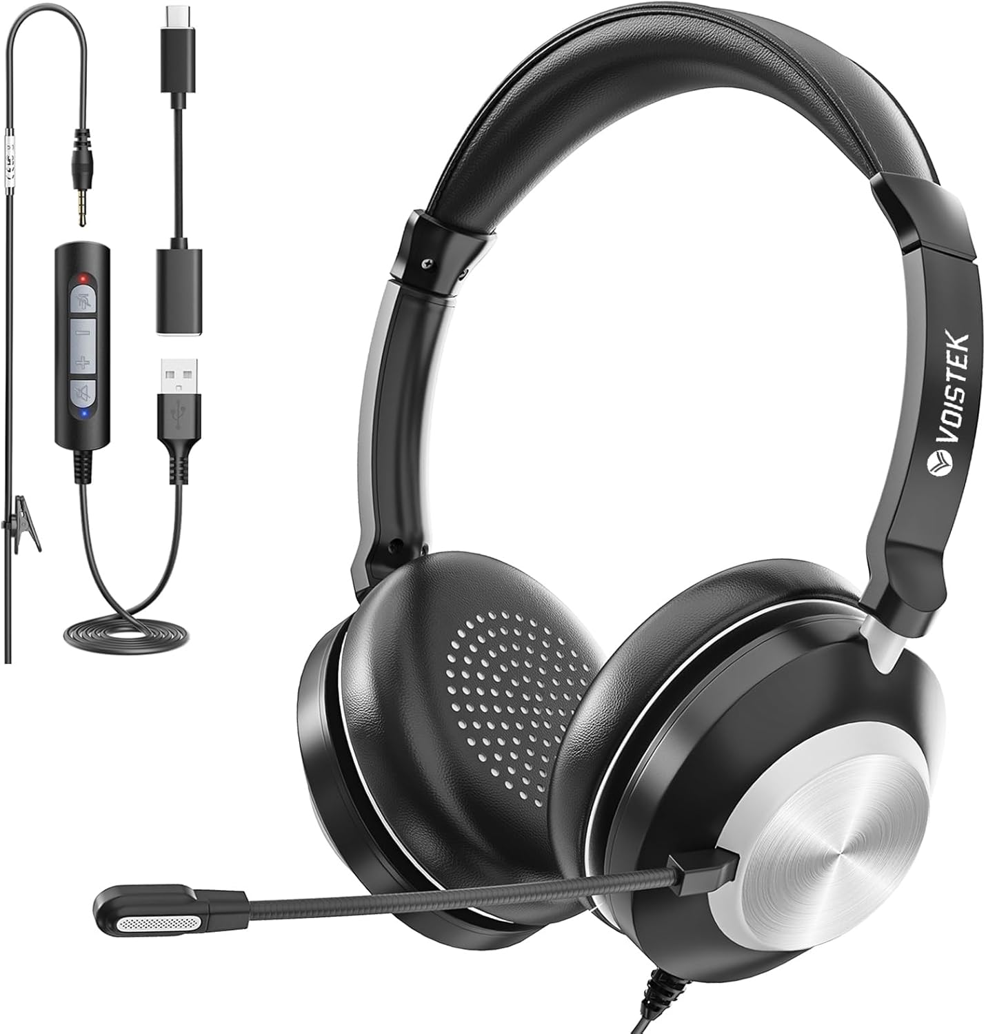 USB Headset with Microphone for PC, Computer Laptop Wired Headset with Noise Cancelling Mic & Volume Controls, for Home Office Work Video Meeting Online Classes Skype Zoom