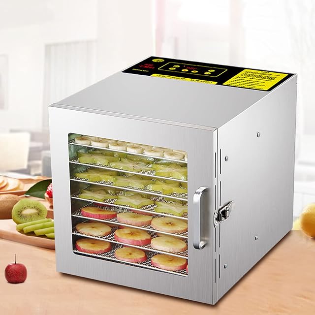 BAABJI 6/8 Trays Commercial Food Dehydrator Machine Stainless Steel Digital Adjustable Timer 35-90 C° Temperature Control,Visible Window,LED Panel,Drying Fruit,Meat and Vegetables,6 layers