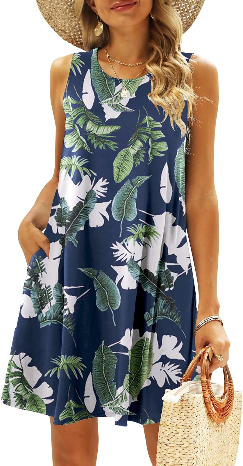 Summer Dresses for Women Beach Floral Tshirt Sundress Casual Pockets Boho Tank Dress