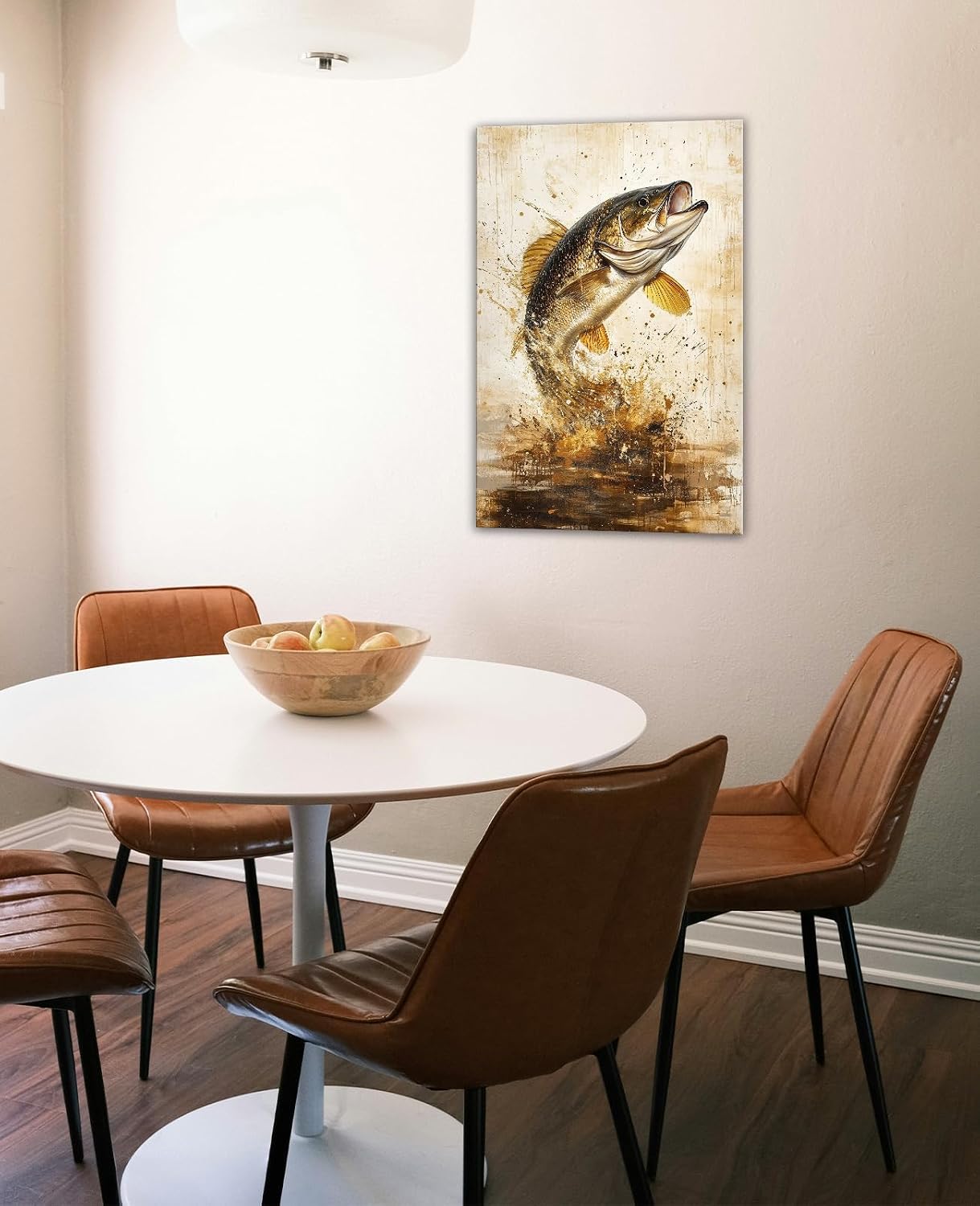 Vintage Animal Wall Art Farmhouse Hunting Picture Rustic Fish Water Splash Painting Nature Landscape Framed Artwork Home Decor for Living Room Bedroom Ready to Hang(Artwork-1,12"x18")