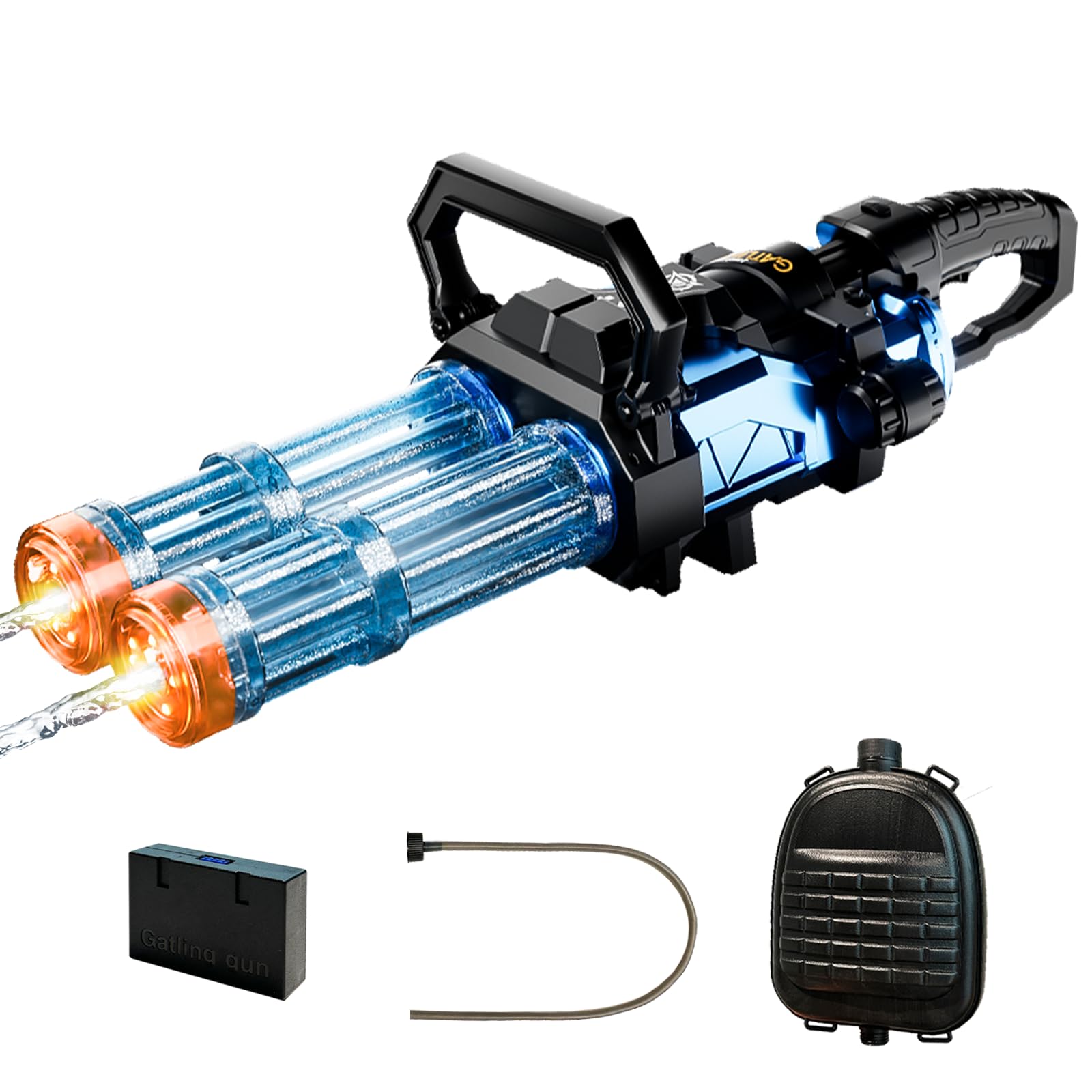 Electric Gatling Water Gun for Adults, Long Range Water Gun with LED Lights, Outdoor Squirt Gun with Backpack Water Tank, Shooting Range 32 FT+ Strongerst Water Blaster for Kids & Adults Blue