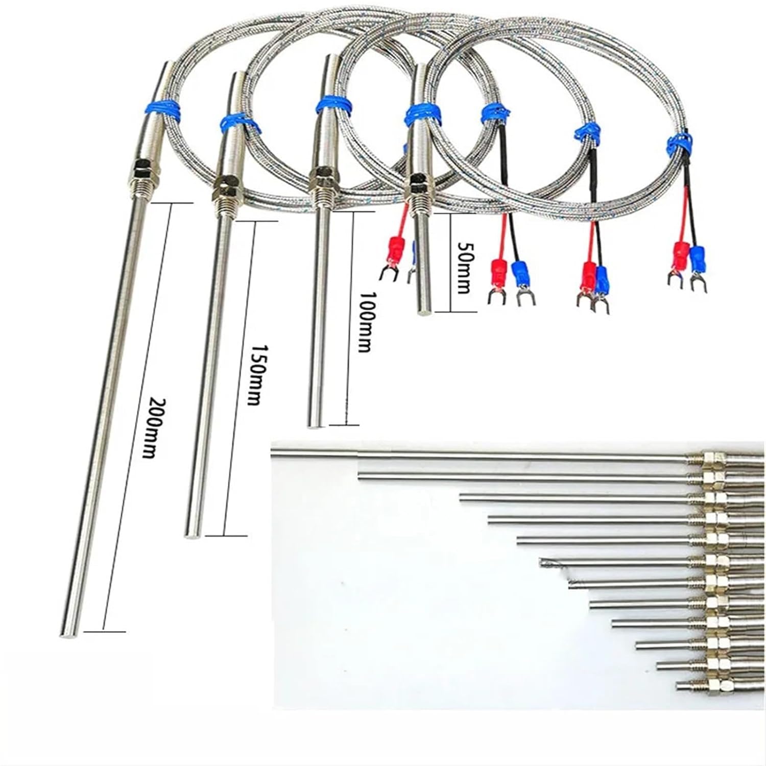 Termocouple Type K with M8 Screw Thread Stainless Steel Rapid Response for Industrial Monitoring 1Pcs(10M PT100,50mm)