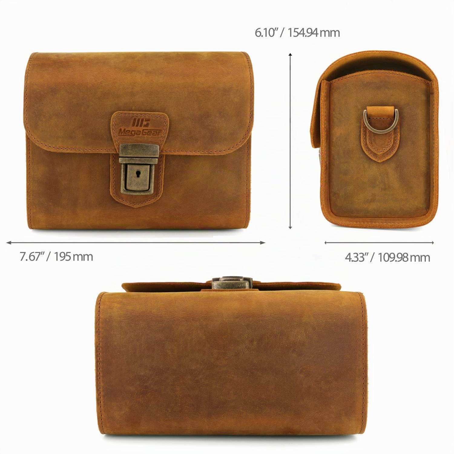 MegaGear Pebble Messenger Bag in vera pelle per fotocamere Mirrorless, Instant e DSLR
