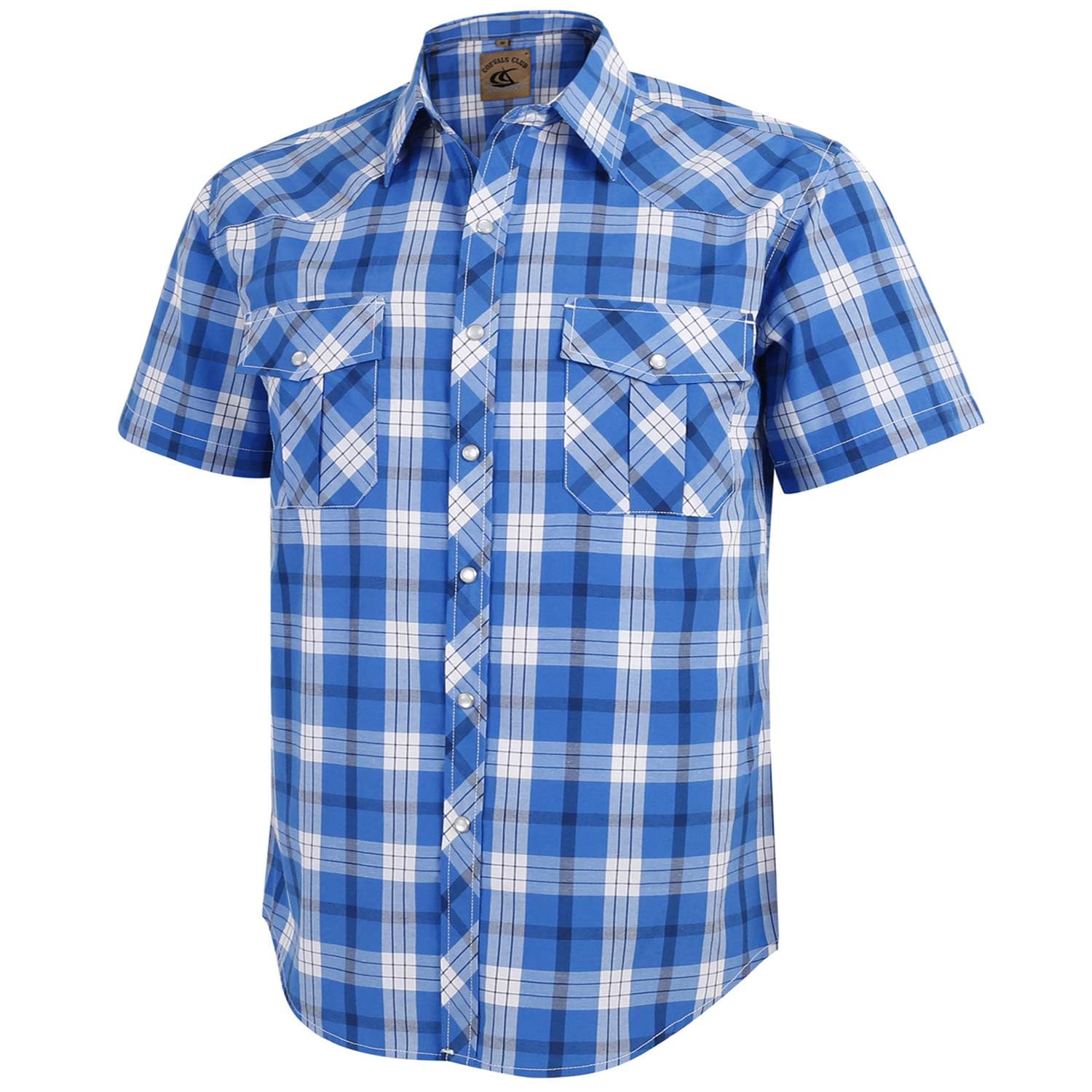 Dctop Herren Western-Kurzarmhemd, Kariertes Cowboyhemd mit Perldruckknöpfen und Brusttaschen, Button-Down-Kragen, pflegeleicht & faltenfrei, Regular Fit Sommer Freizeithemd