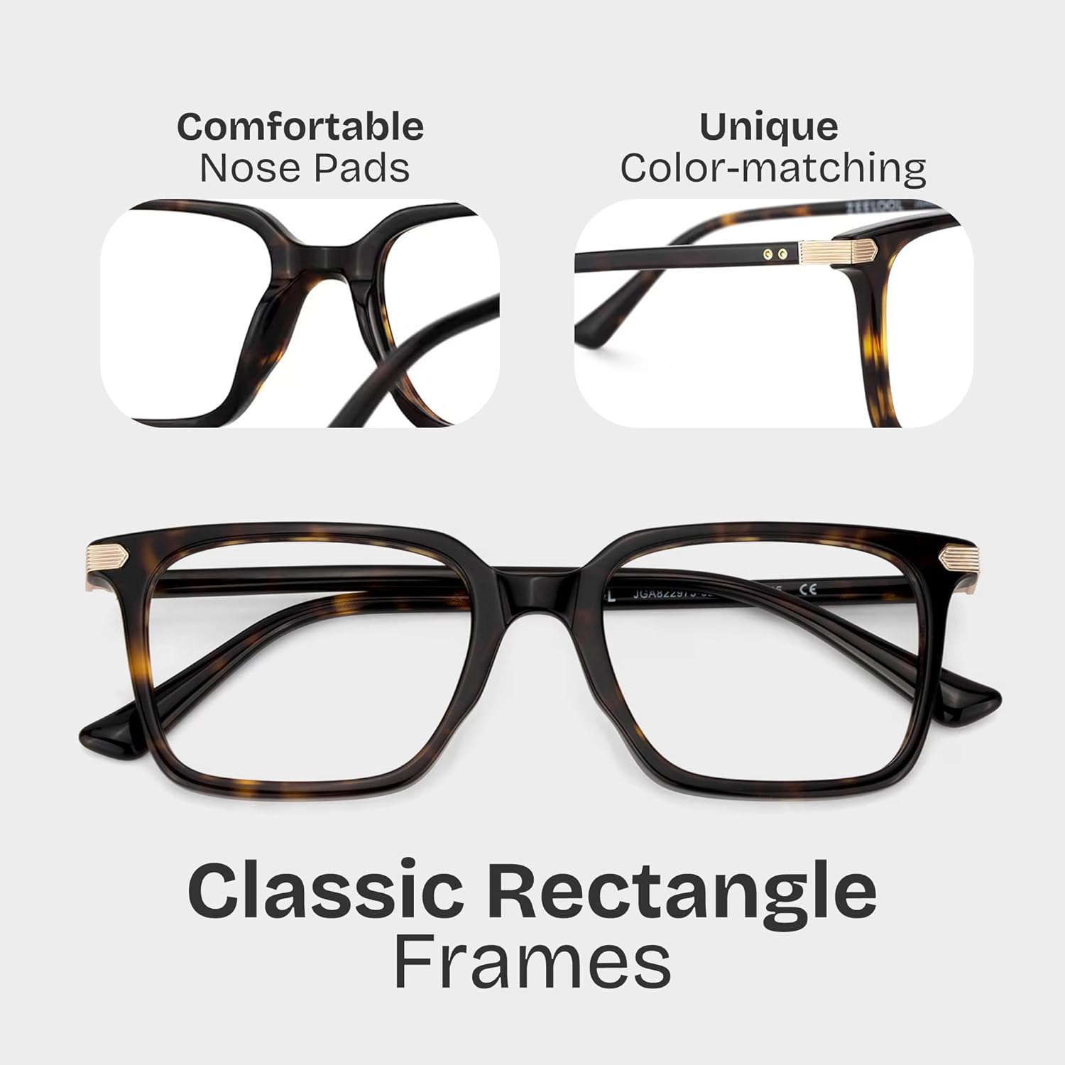 Zeelool Stylish Rectangle Eyeglasses Frame for Men Women Trendy Acetate Glasses with Clear Lens Goveo ZJGA822975 Zjga822975-02 Tortoise Clear Lens image 4 of 6 B0DWSQTPHV